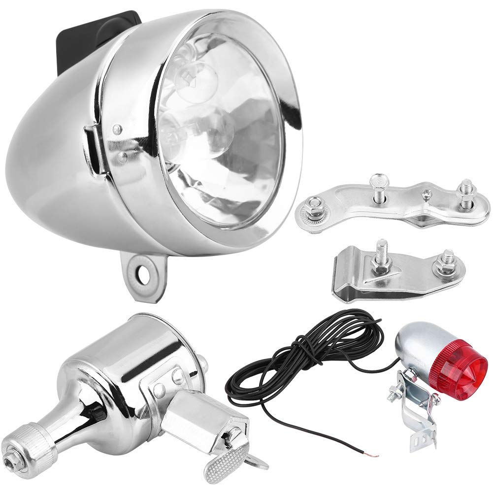 12V 6W Bicycle Dynamo Light Kit - Friction Generator Powered LED Headlight & Brake Tail Lights for Motorized Bike, Mountain Bike, Road Bike - Perfect for Night Riding Safety & Urban Commuting