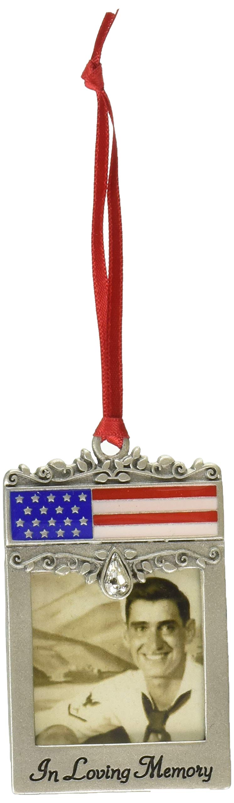 Patriotic Memorial Photo Frame - Silver Cathedral Art Ornament (1.75 Inch) - Perfect for Home Decor, Memorial Displays & Patriotic Gifts