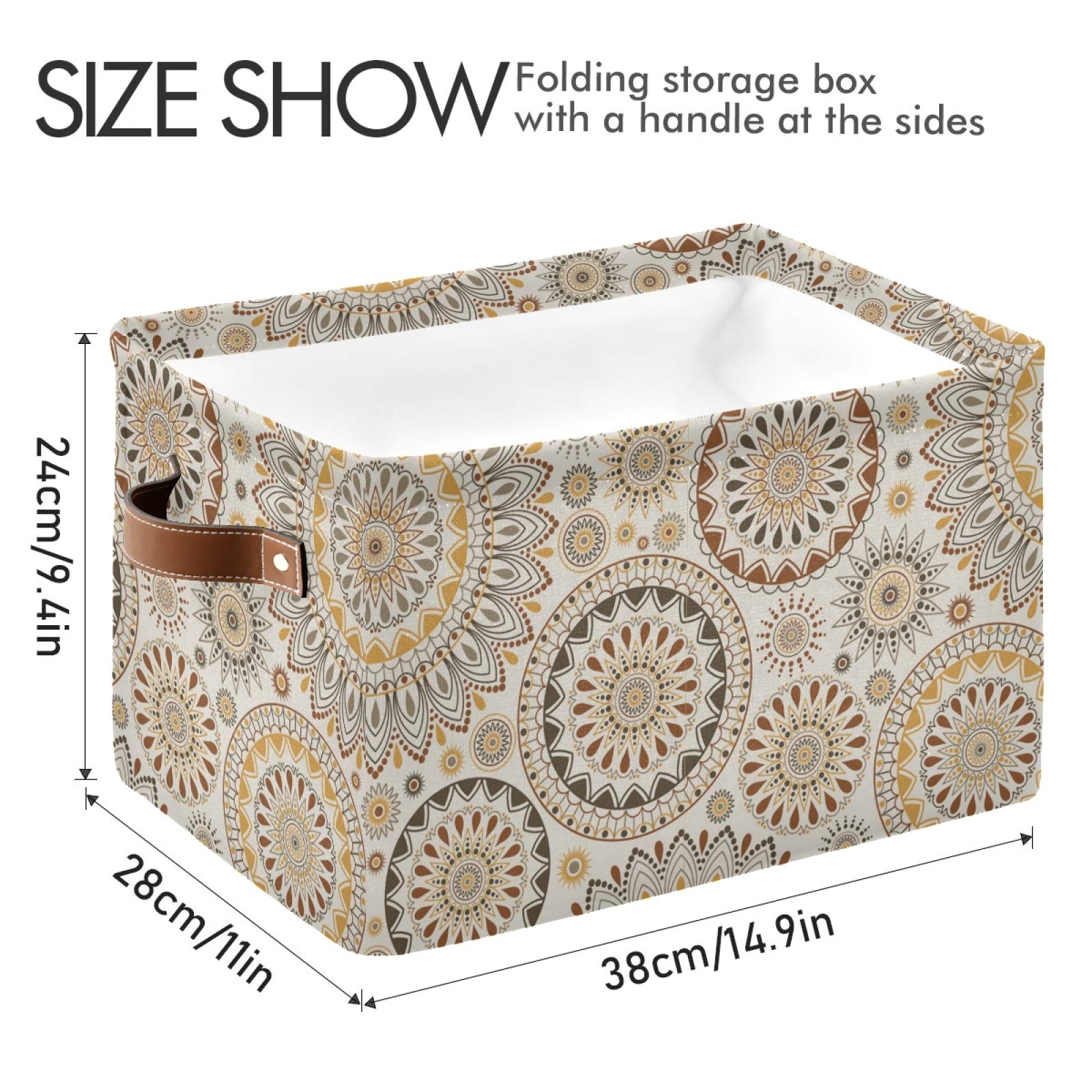 Large Foldable Storage Bins - Eastern Mandala Fabric Collapsible Organizing Baskets with PU Handles (2-Pack) | Perfect for Shelves, Closet, Bedroom & Living Room Organization