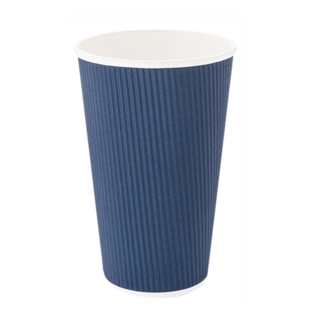 Premium 16 oz Midnight Blue Paper Coffee Cups with Ripple Wall Design - 3.5