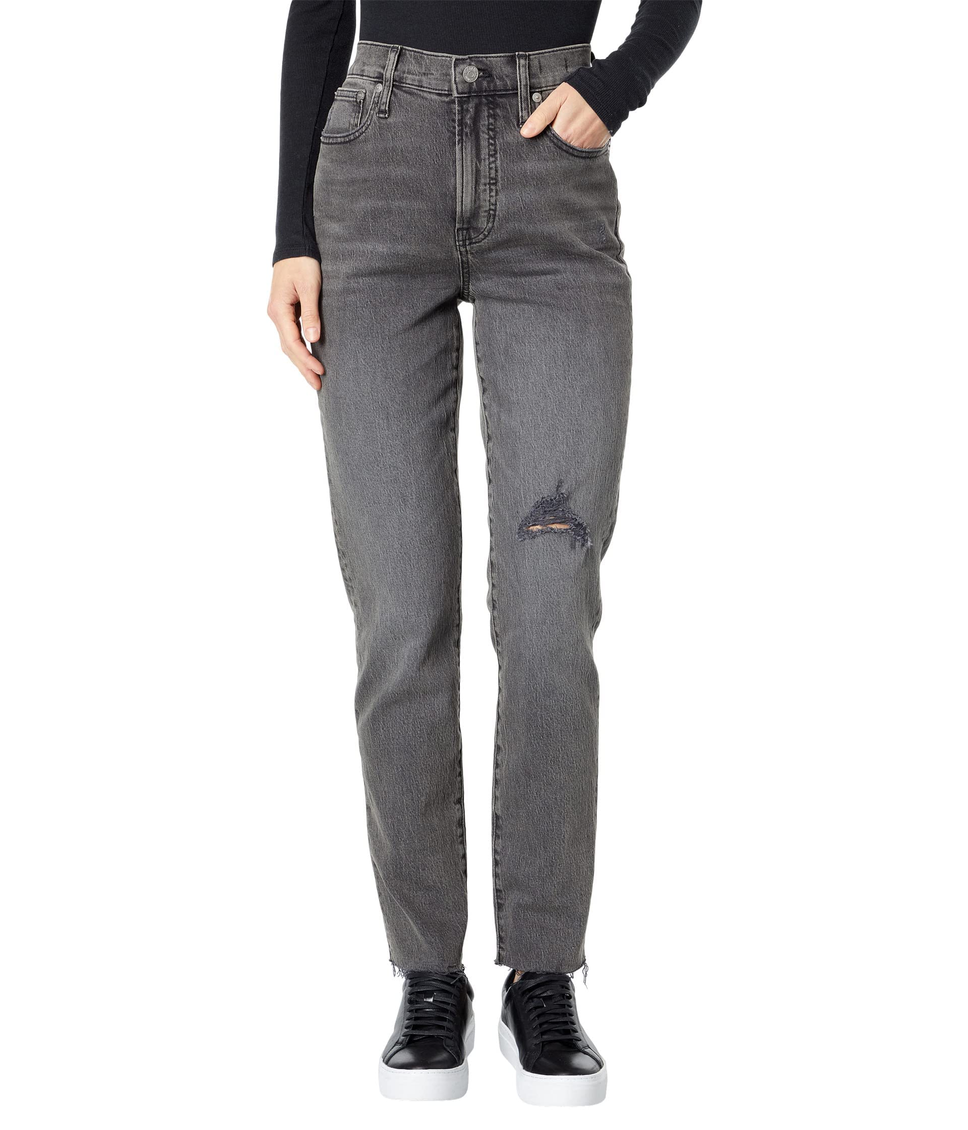 Madewell Perfect Vintage Jeans for Women - Washed Black Distressed High Rise Skinny Jeans | Comfortable & Stylish Denim Pants for Casual Wear, Date Night & Everyday Outfits