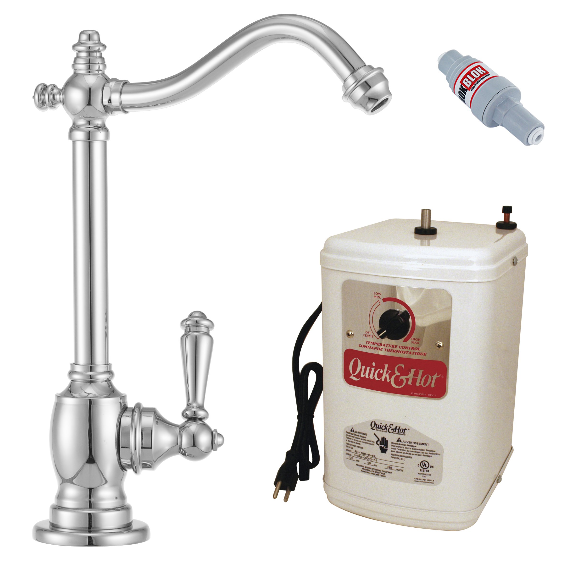 Westbrass D204HFP-26 Victorian 9-Inch Single Handle Hot Water Dispenser Faucet with Instant Heating Tank System, Polished Chrome Finish - Perfect for Kitchen Sink, Coffee & Tea Brewing, Instant Hot Water Needs