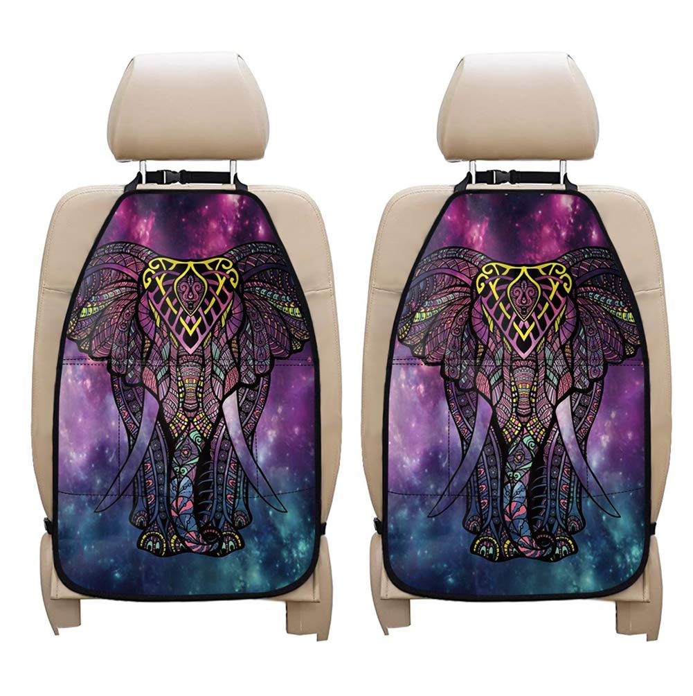 JEOCODY African Tribal Elephant 2-Pack Car Seat Organizers with Clear Phone Pocket - Kick Mat Protector for Back of Seats | Perfect for SUVs, Minivans & Family Cars
