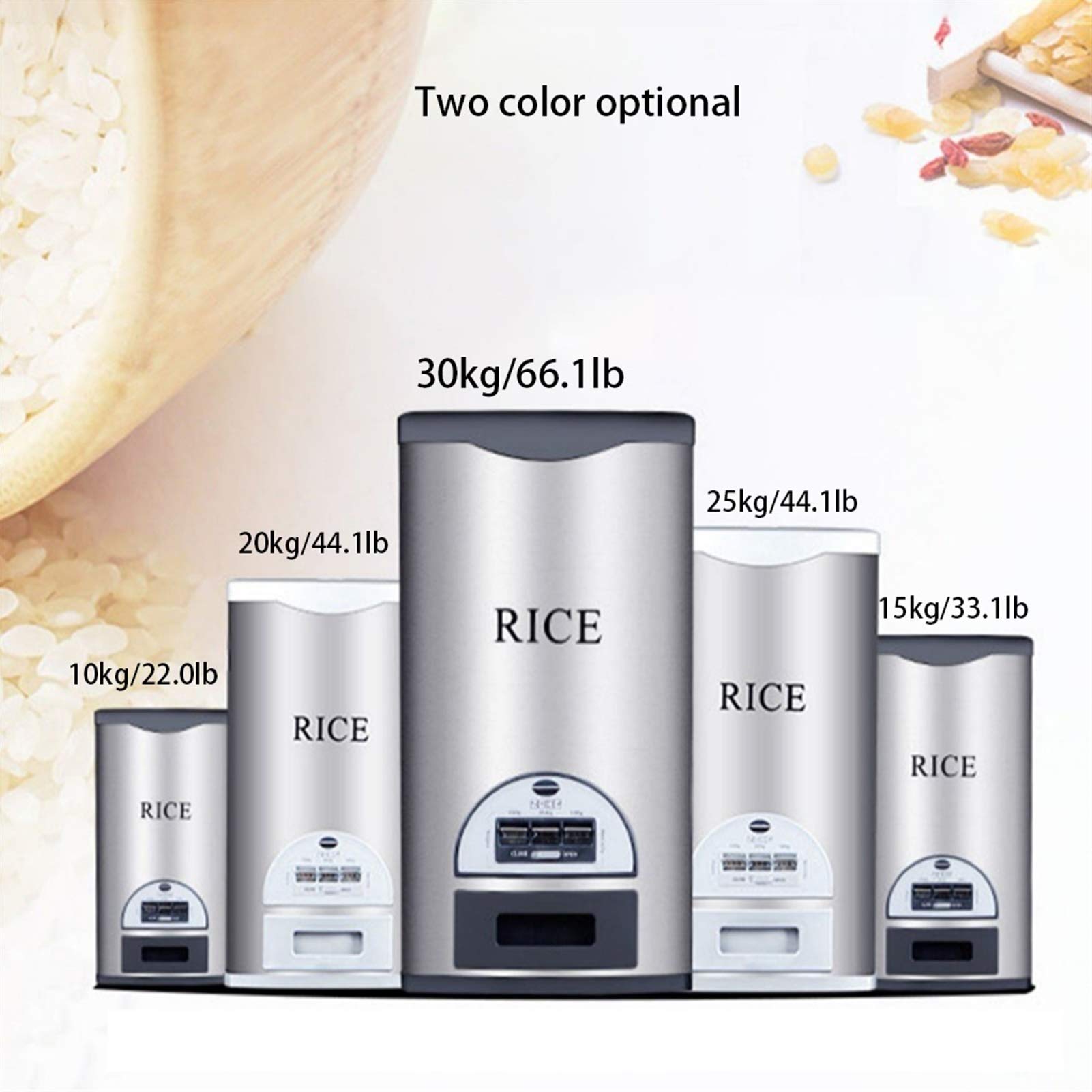 Premium Stainless Steel Rice Dispenser - 20KG/44LB Automatic Food Storage Container for Kitchen Pantry Organization | Airtight & Durable Design for Rice, Grains, Cereal | Perfect for Restaurants, Cafes & Home Use