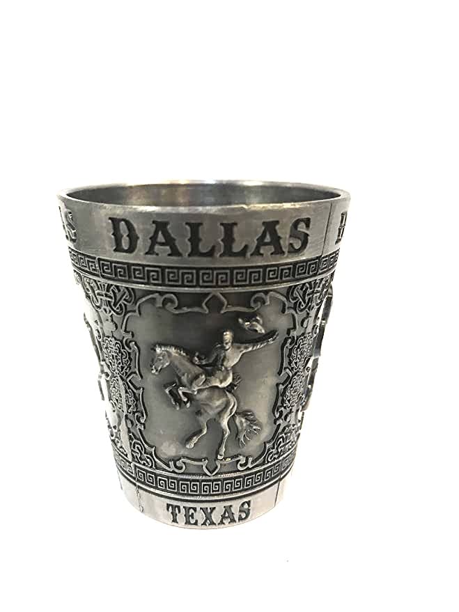 Texas Souvenir Pewter Design Shot Glass - Dallas Texas Collectible for Parties, Gifts & Home Bar Decor