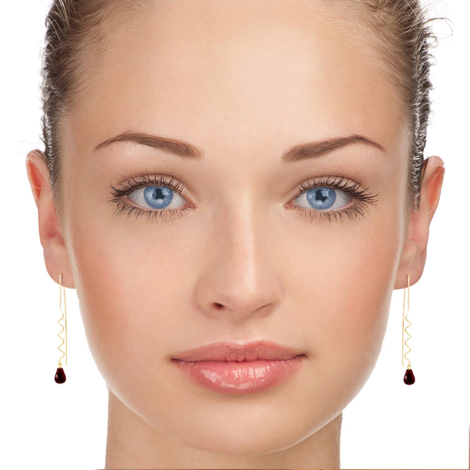 14k Solid Gold Garnet Threaded Earrings for Women | GG Galaxy Gold Dainty Hoop Earrings | Perfect for Parties, Weddings & Everyday Wear