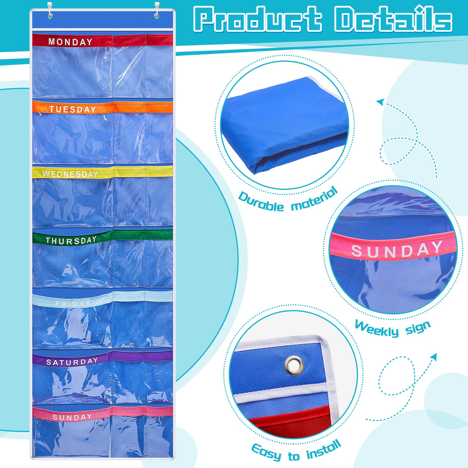 Oudain 2-Pack Weekly Kids Clothes Organizer - Monday to Friday Hanging Closet Storage for School Outfits & Children's Wardrobe (Blue) | Perfect for Busy Parents to Plan Weekly Outfits & Save Morning Time