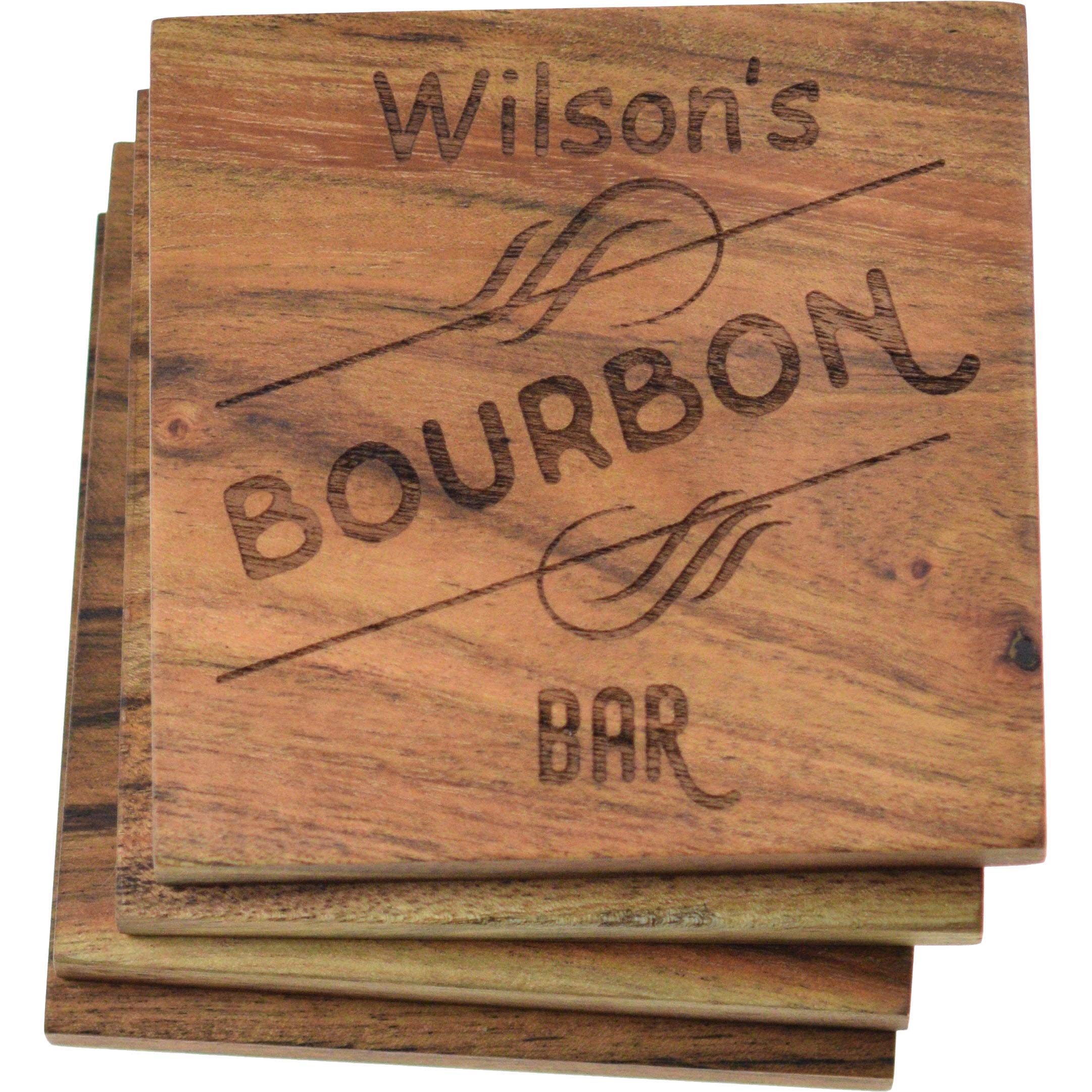 Custom Wood Coasters Set - Personalized Bar Coasters with Engraved Design - Unique Home Bar Gift for Whiskey & Bourbon Lovers - Housewarming Gift for Men & Women - Perfect for Home Bars, Man Caves & Wedding Gifts