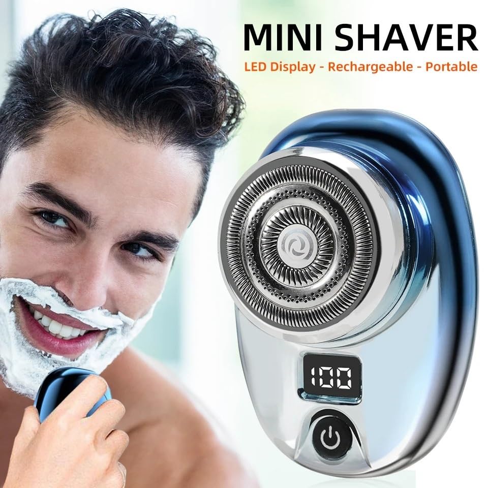 Electric Head Shaver for Bald Men - Mini Wet & Dry USB Rechargeable Shaver with Digital Display, Portable Hair Clipper for Travel & Home Use (Silver)