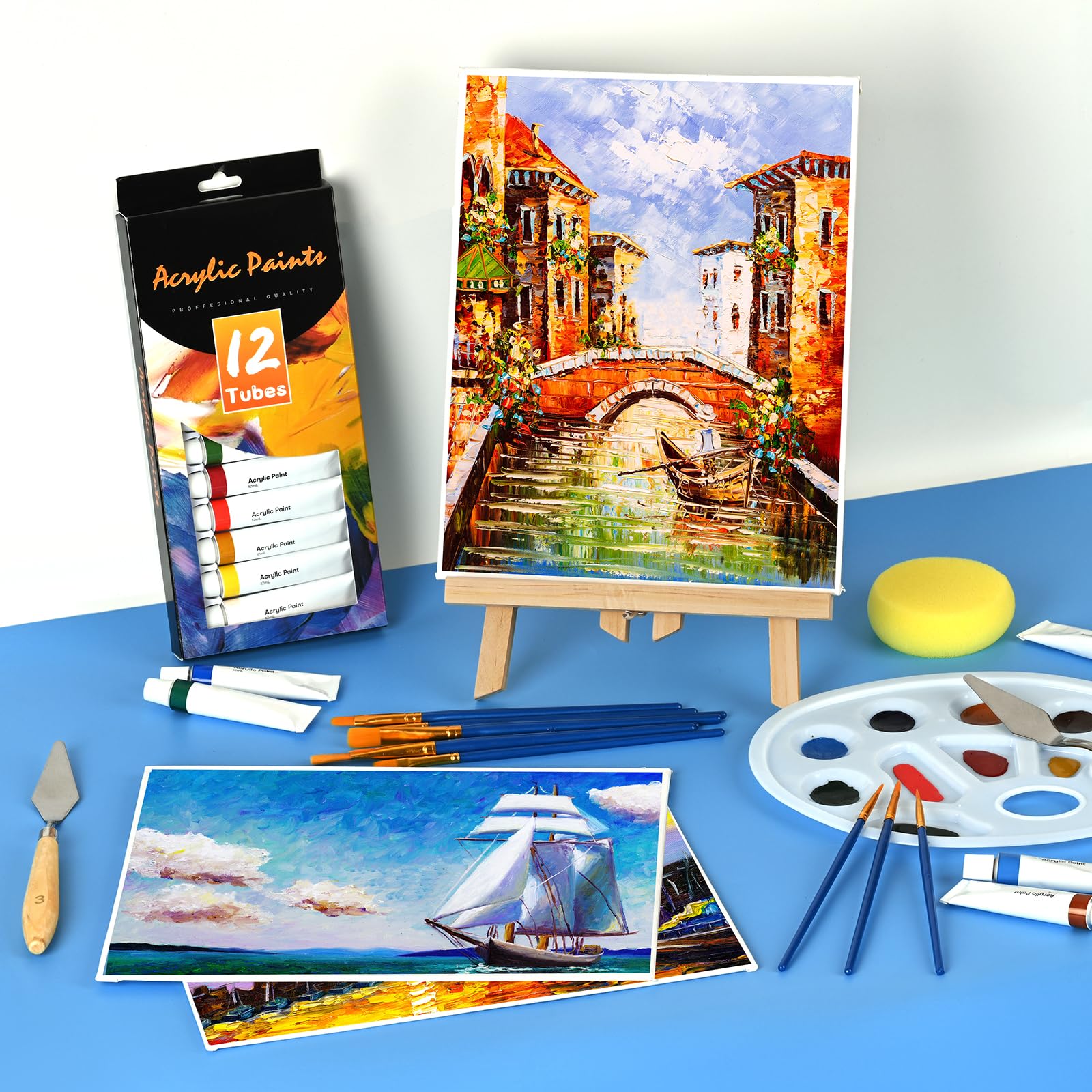 ACKASK 30-Piece Acrylic Painting Kit for Adults & Kids - Complete Art Set with 12 Paints, 10 Brushes, Canvas Easel & Palettes - Perfect for Beginners, Artists & DIY Home Decor Projects