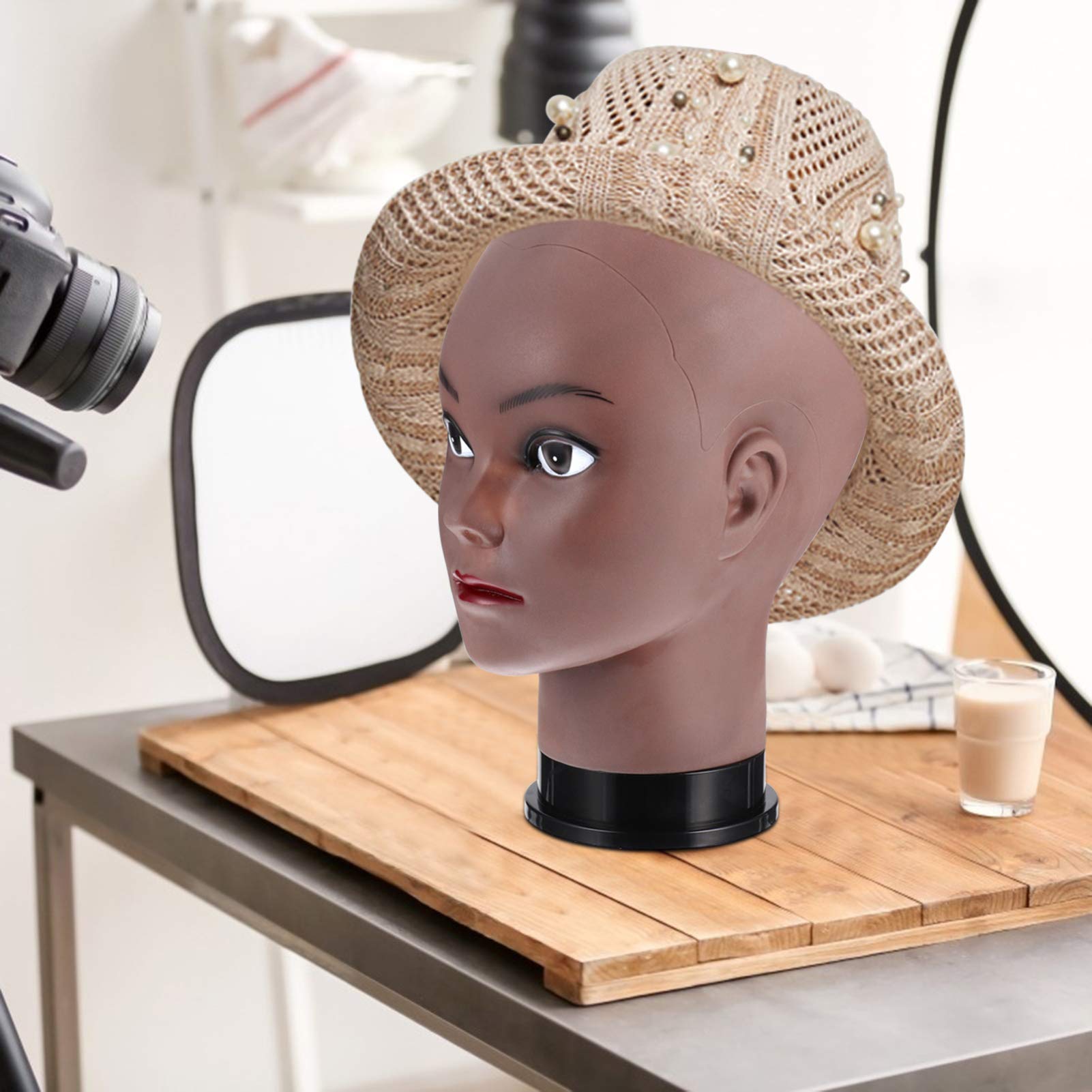 Lurrose PVC Wig Stand Mannequin Head - Bald Display Model for Wigs, Hats & Eyeglasses | Female Cosmetology & Makeup Doll Head | Perfect for Wig Making, Salon Display & Beauty Training (Black)