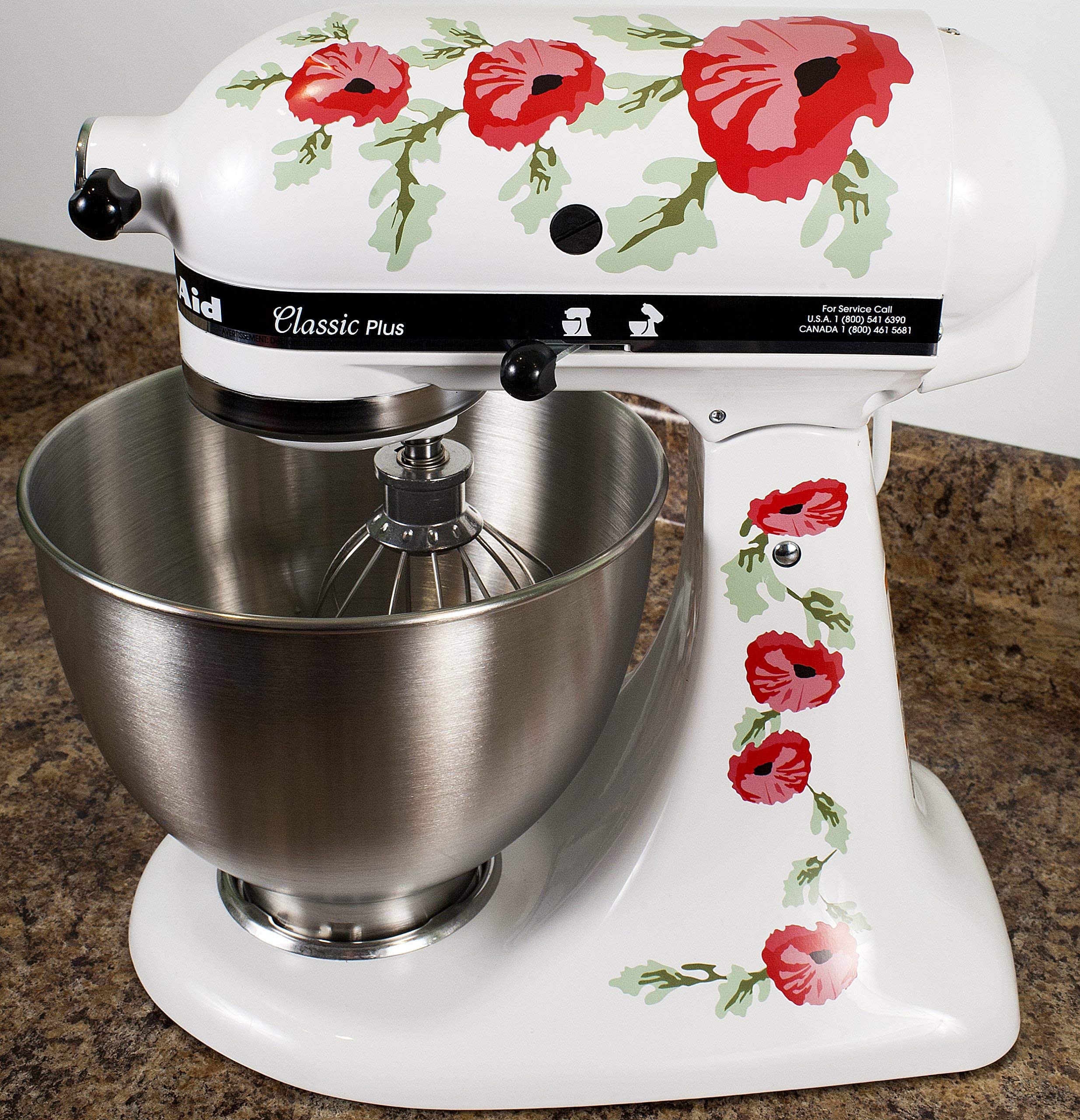 Red Poppy Flowers Waterproof Vinyl Decals - Floral Kitchen Mixer Stickers for Appliances, Laptops & DIY Home Decor - Perfect for Coffee Makers, Refrigerators & Office Supplies