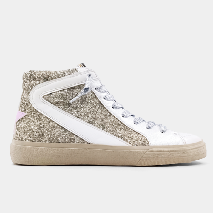 Rooney Toddler and Kids High Top Sneaker - Pearl Glitter Shoes for Girls & Boys | Comfortable & Stylish for Play, School & Everyday Wear