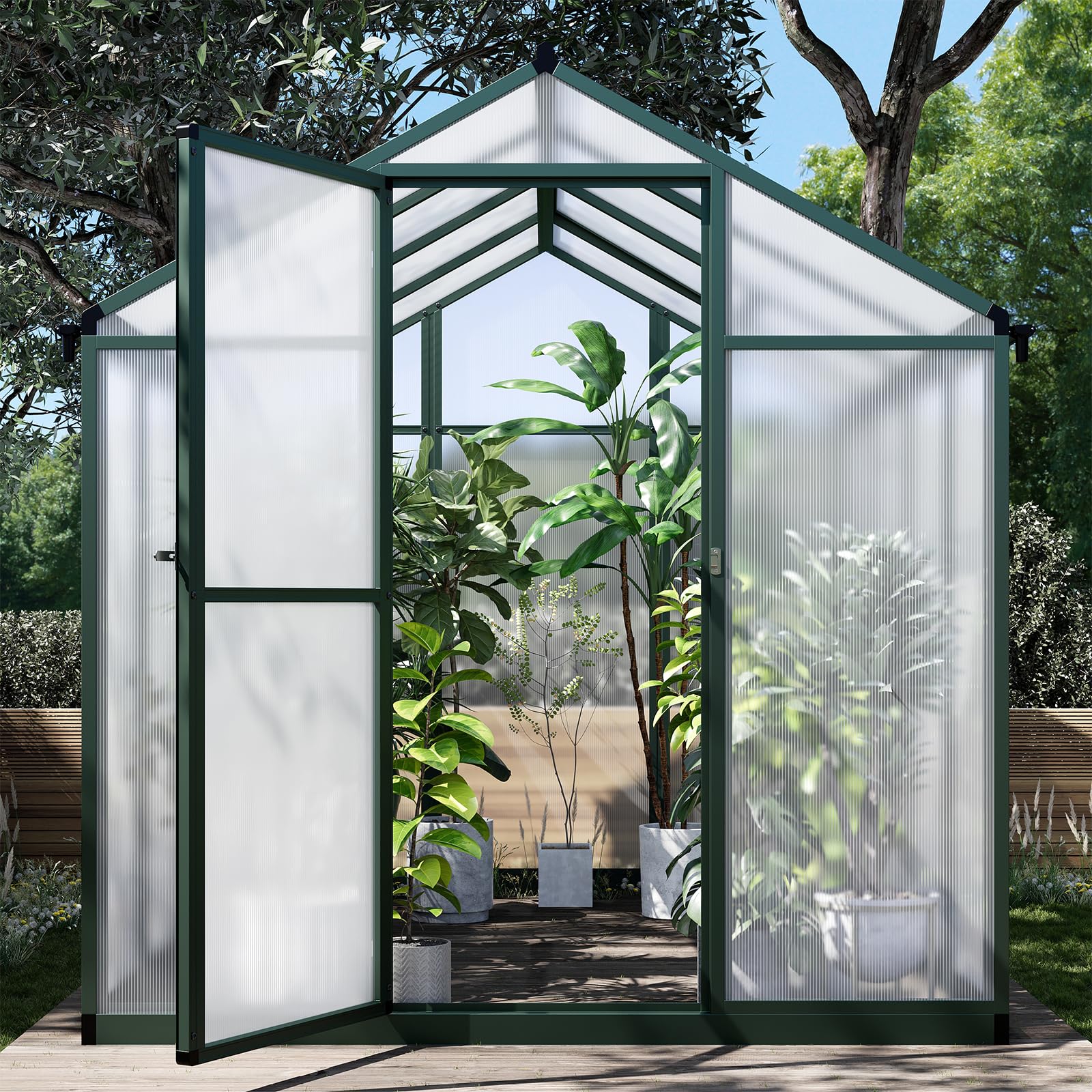 **Polycarbonate Greenhouse for Outdoors - 8' x 6.25' Large Walk-in Aluminum Greenhouse with Quick Setup & Roof Vent - Ideal for Garden, Backyard, and Plant Protection (Green)**