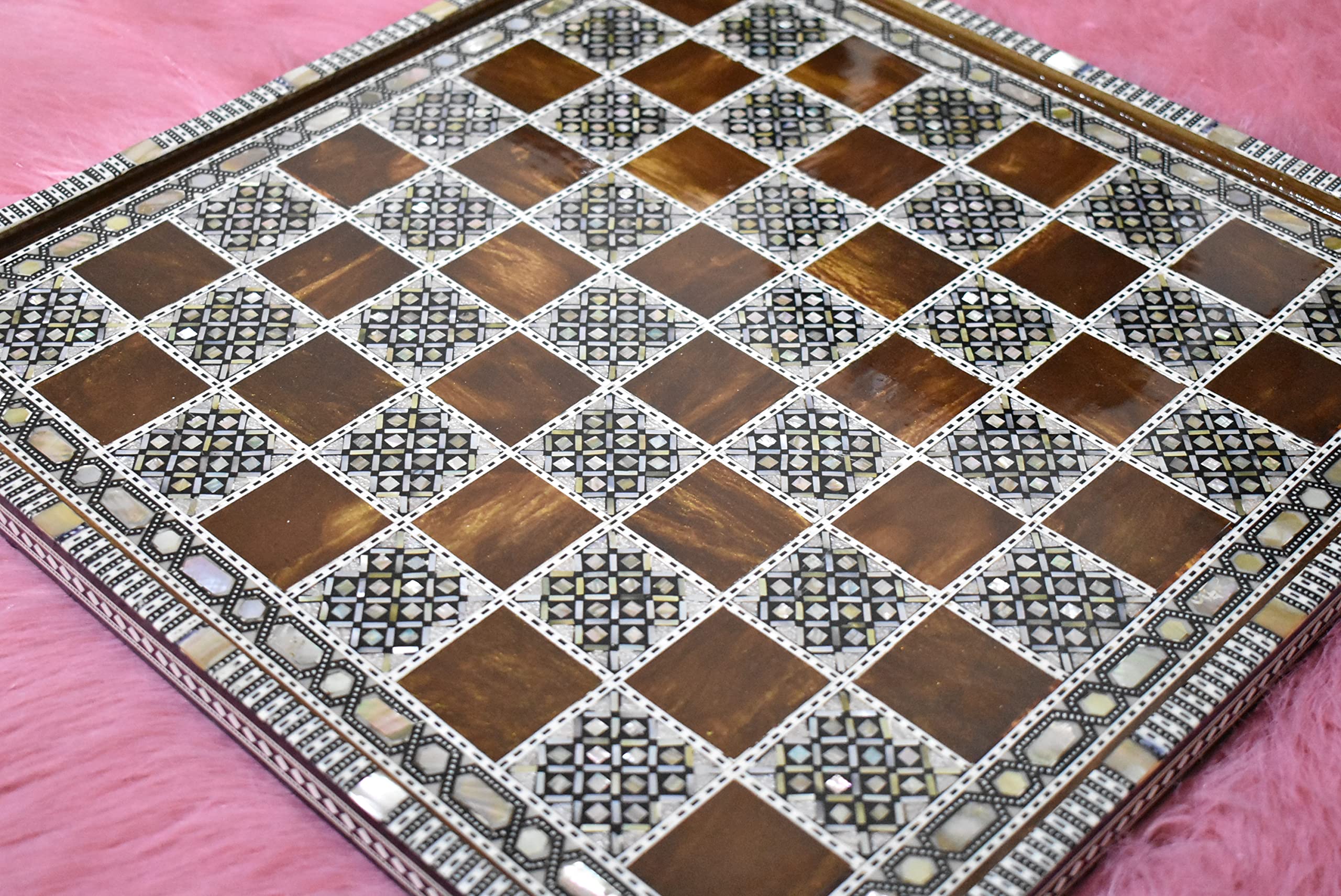 Handmade Egyptian Mother of Pearl Inlaid Chess Board - 16.8 Inch Luxury Game Set for Home Decor & Intellectual Play | Perfect for Chess Enthusiasts, Gift Giving, and Elegant Living Room Display