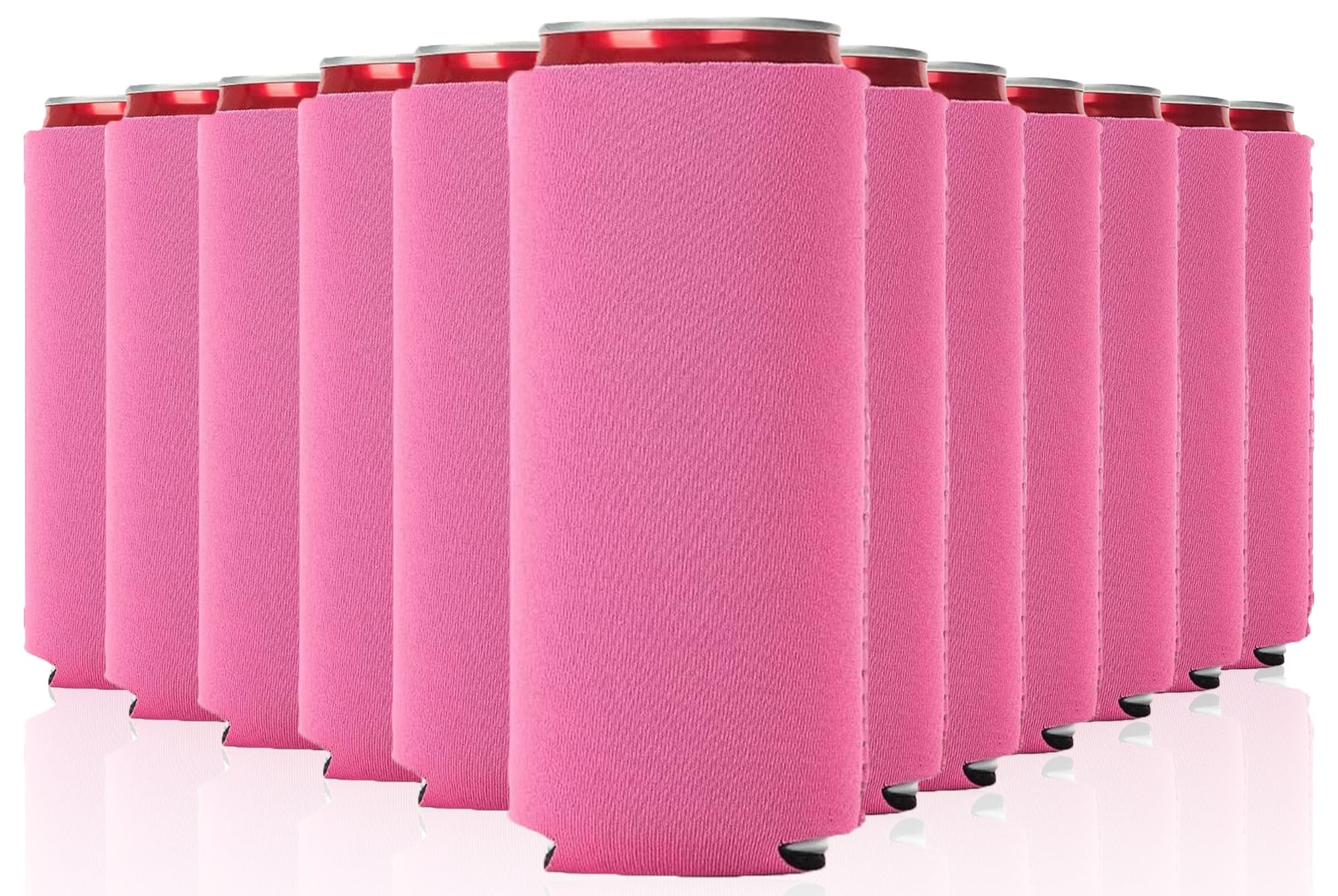 12 Pack Slim Neoprene Can Cooler Sleeves - Foldable 12oz Beverage Insulators for Beer & Soda - Sublimation Ready Skinny Can Holders (Pink) | Perfect for Parties, BBQs, Picnics & Outdoor Events