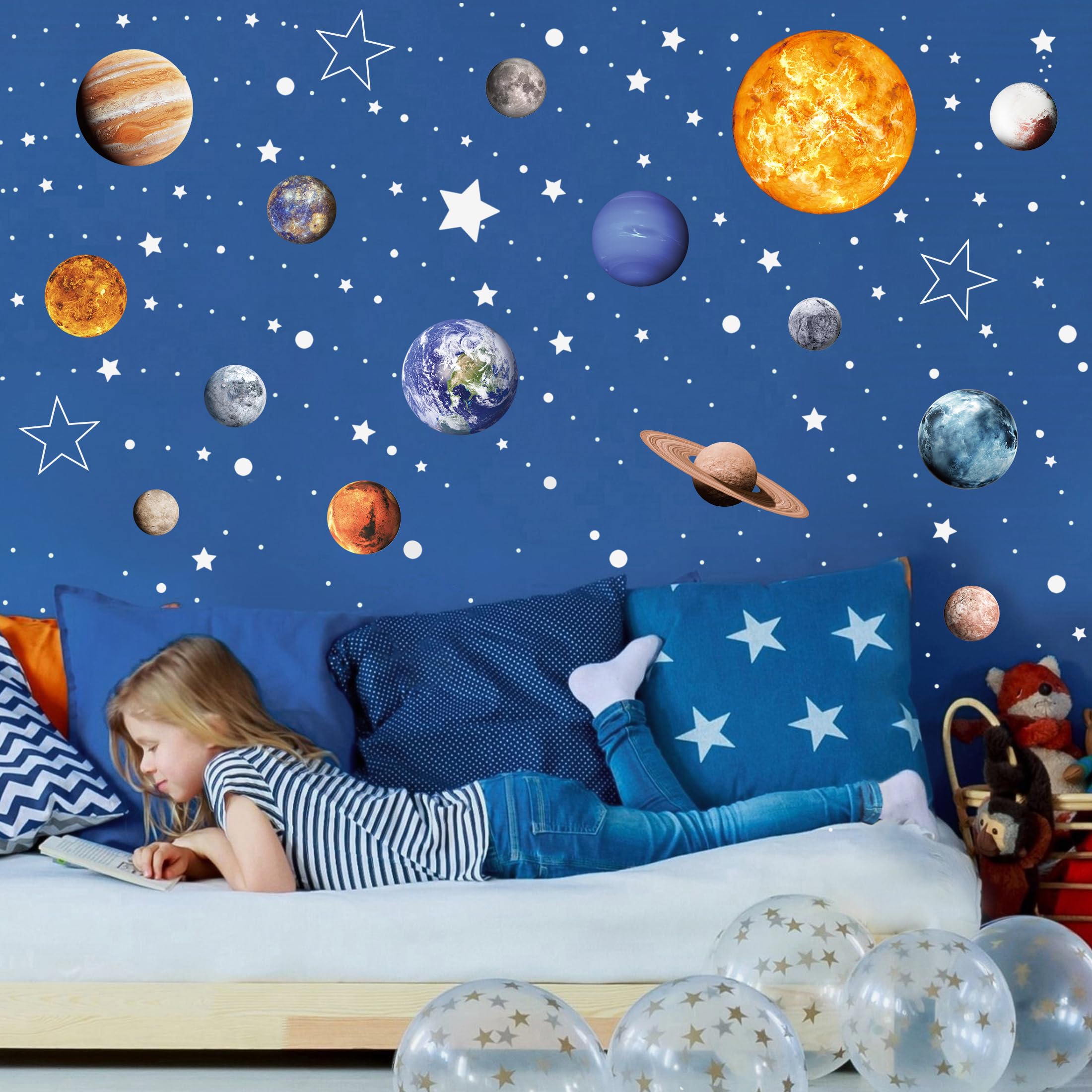 Glow in The Dark Solar System Wall Decals - 780 PCS Glowing Stars & Planets Stickers for Ceiling, Nursery, Bedroom & Kids Room Decor (Blue) - Perfect for Space-Themed Rooms, Educational Play & Nighttime Glow Decor