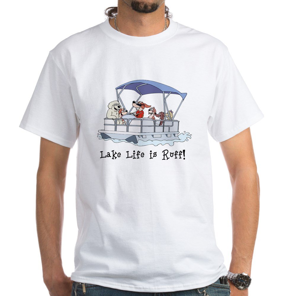 Pontoon Boat White Cotton T-Shirt - Comfortable Crew Neck Tee for Boating Enthusiasts | Perfect for Lake Days, Boat Parties & Summer Outings