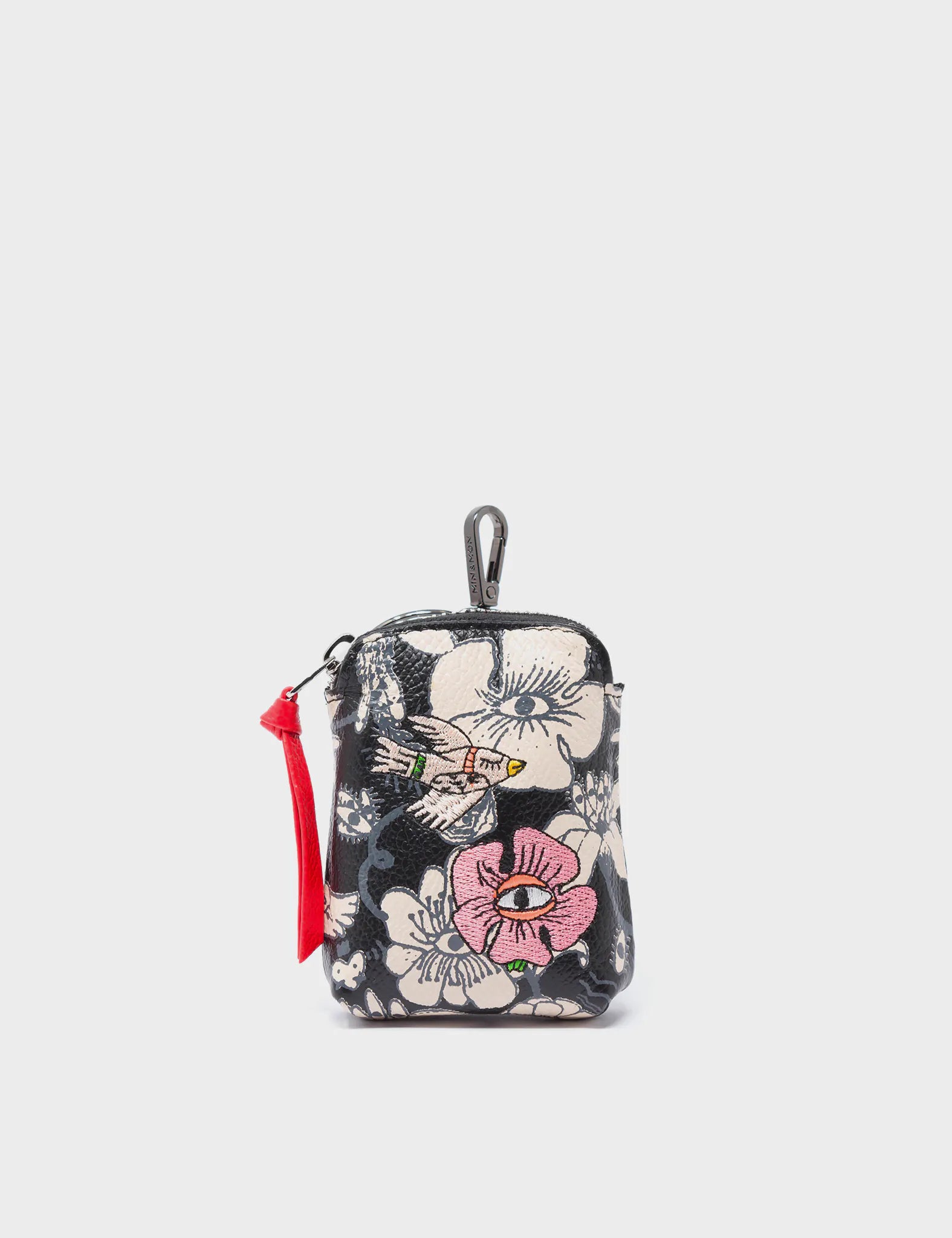 Florence Pouch Charm - Black Leather Keychain with Floral Print | Fashion Accessories for Women, Gift for Her, Handbag Decor | Perfect for Everyday Use, Travel & Special Occasions