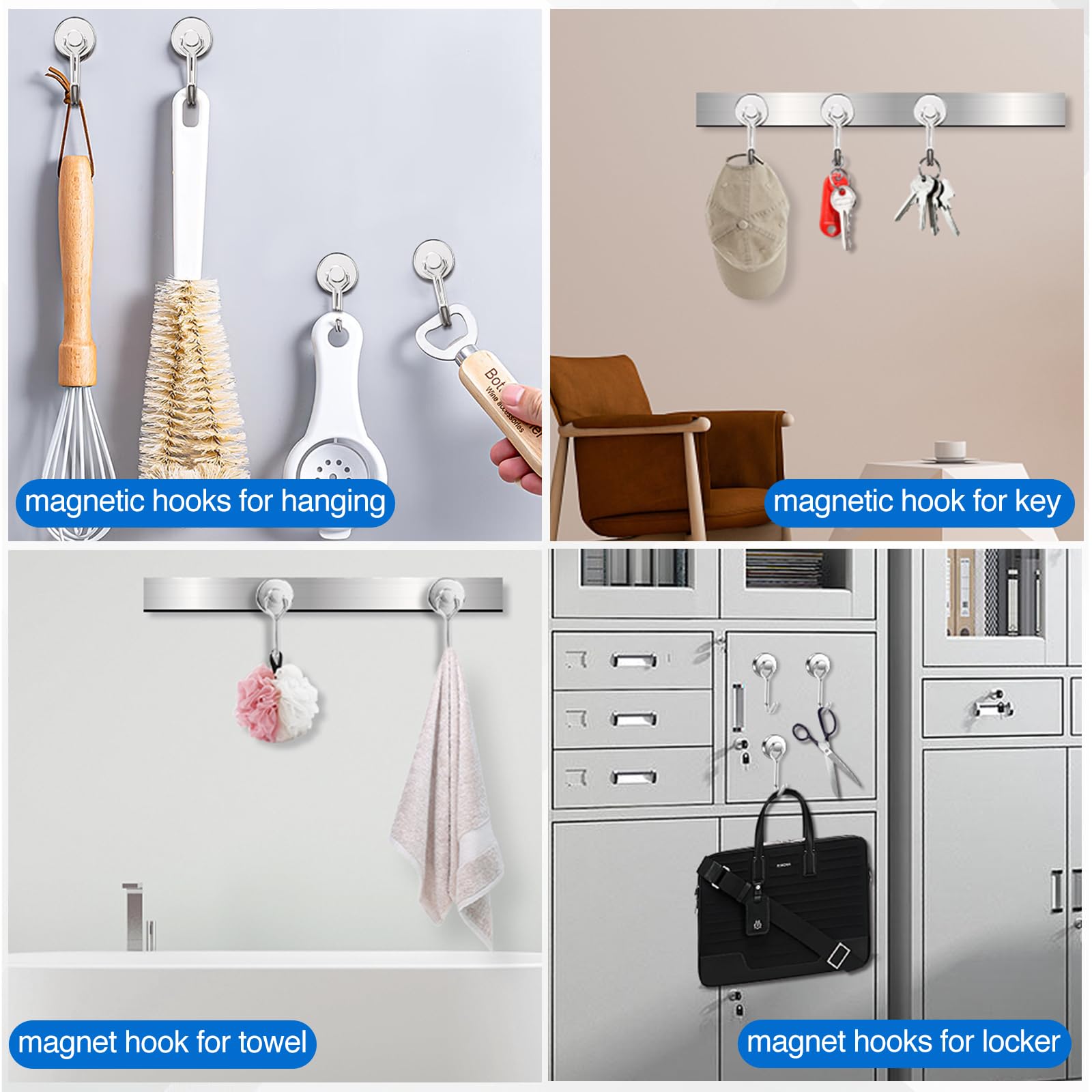 LOVIMAG 12-Pack Magnetic Hooks - Heavy Duty for Garage, Fridge & Travel