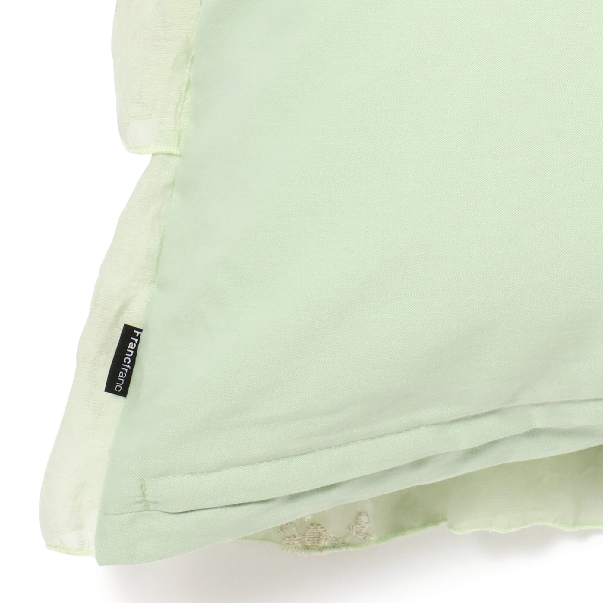 Light Green 450x450 Floral Embroidered Frill Cushion Cover - Perfect for Sofa, Bed & Home Decor
