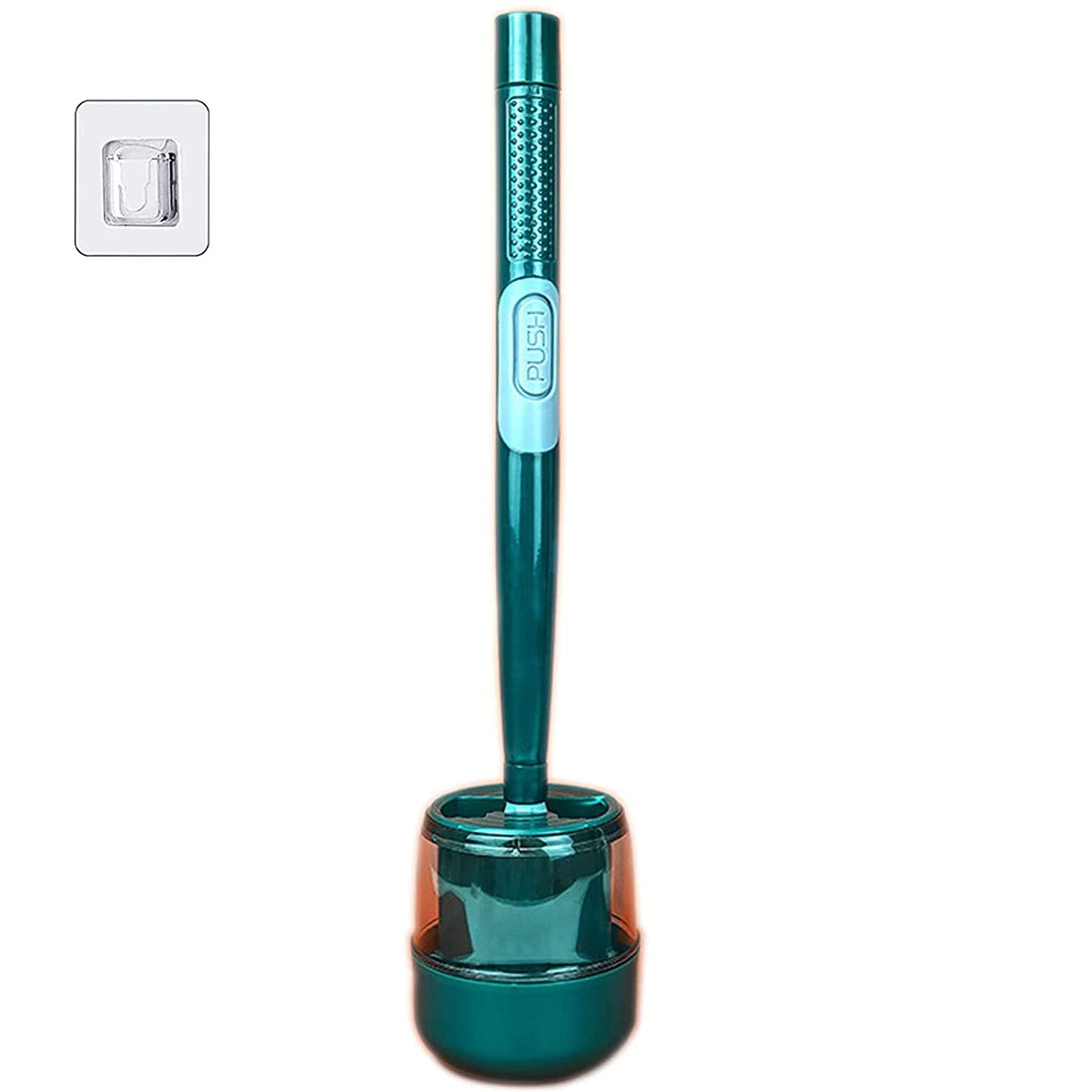 Long Handle Silicone Toilet Brush Set with Base - Punch-Free Wall Hanging Design, Hydraulic Liquid Tongue Technology for No Dead Angle Cleaning (Green) - Perfect for Bathroom, Toilet, and Household Cleaning