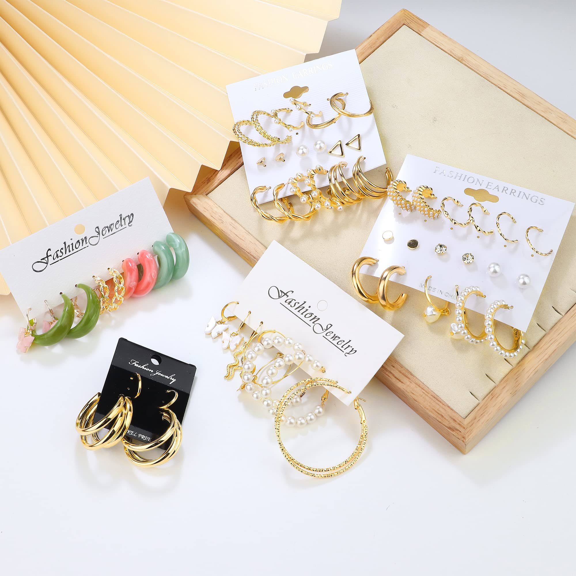 MILACOLATO 30 Pairs Women's Gold Pearl Earrings Set - Boho Hoop, Stud, Drop Dangle Earrings with Butterfly & Snake Designs - Acrylic Statement Jewelry Multipack for Girls & Women | Perfect for Gifts, Parties, Boho Fashion & Everyday Wear