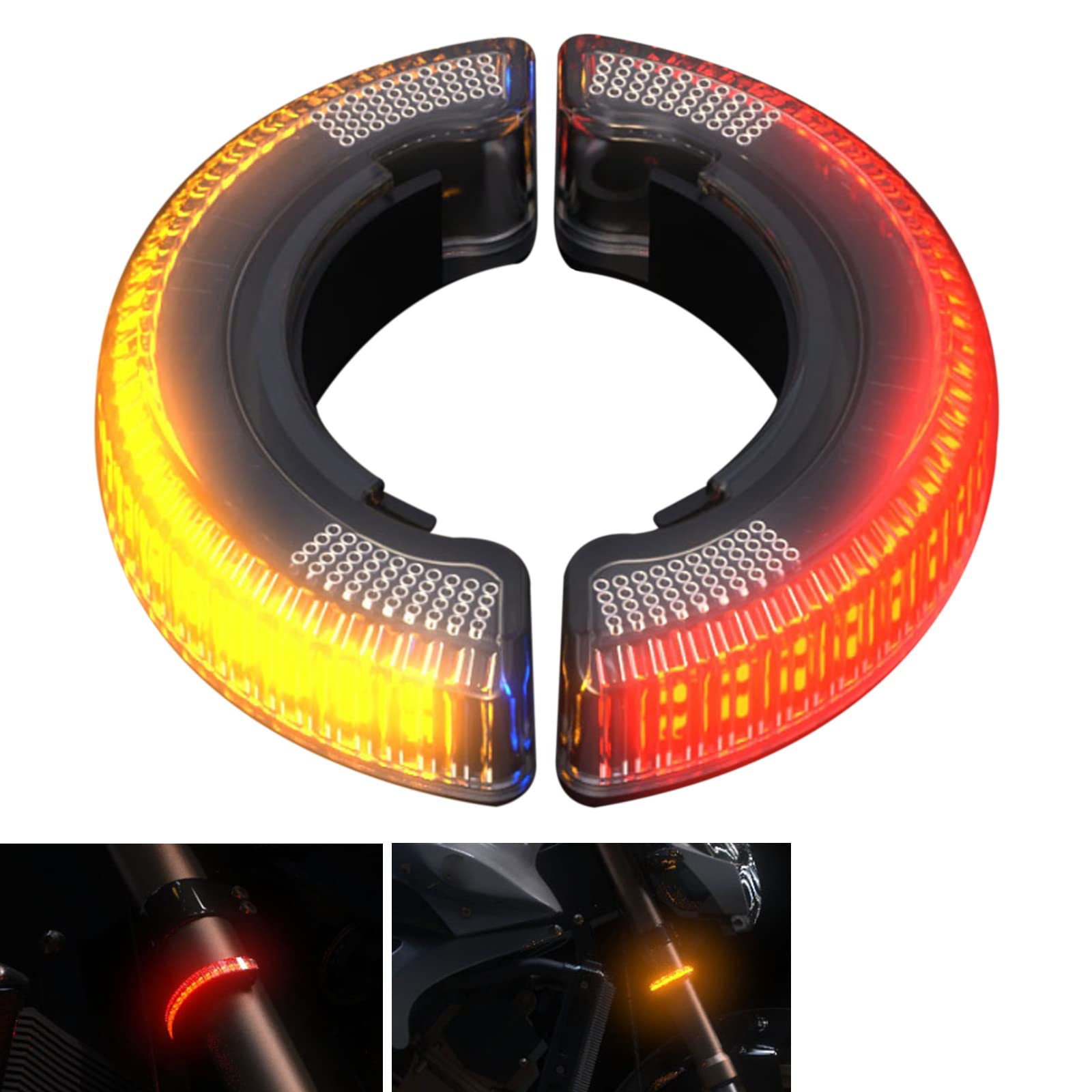Motorcycle Fork Amber LED Turn Signal Strip Lights Kit - Front & Rear Turning Indicator Lights for Fork Pipe Diameter Below 51mm (Daytime Running Light - Red) - Perfect for Harley, Honda, Yamaha & Cruiser Bikes - Enhances Visibility & Safety for Night Riding