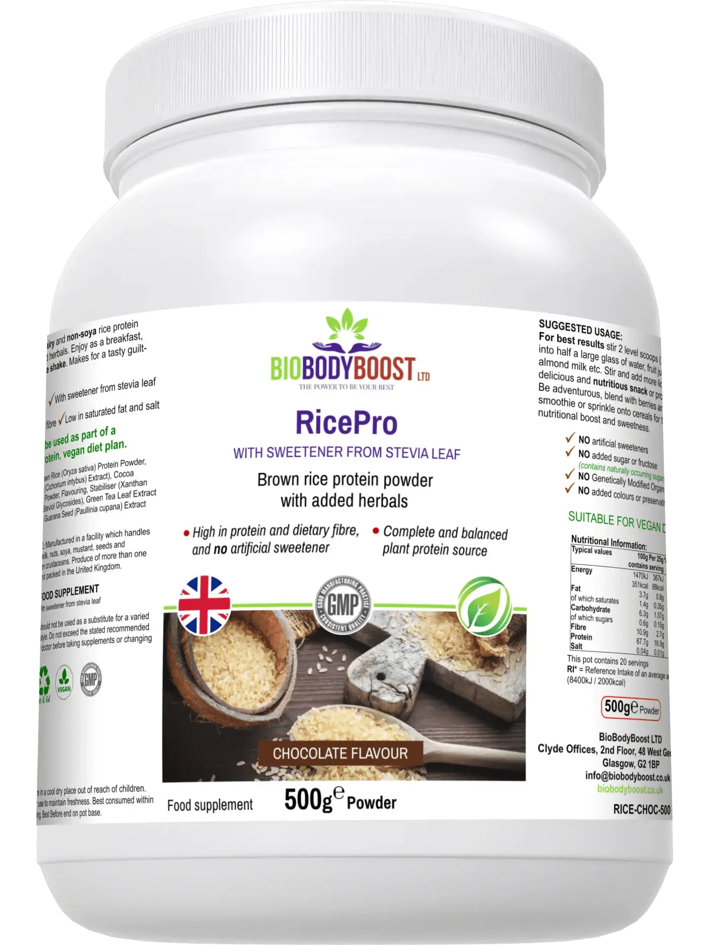 RicePro Organic Rice Protein Powder - Plant-Based Vegan Protein Supplement for Smoothies, Baking & Post-Workout Recovery
