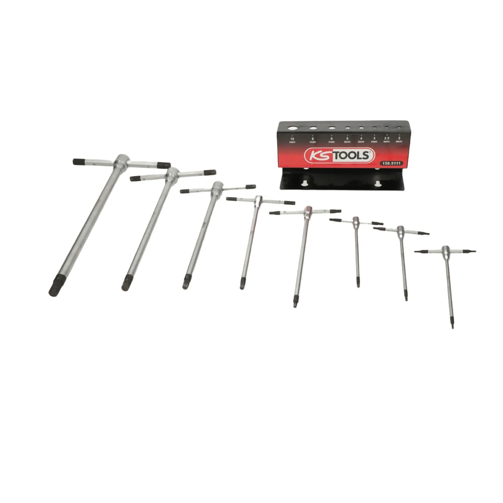 KS TOOLS 158.5111 8-Piece T-Handle Hex Key Set - Durable 6-Sided Screwdriver Wrench Kit for DIY & Professional Repairs - Perfect for Home Improvement, Automotive & Furniture Assembly