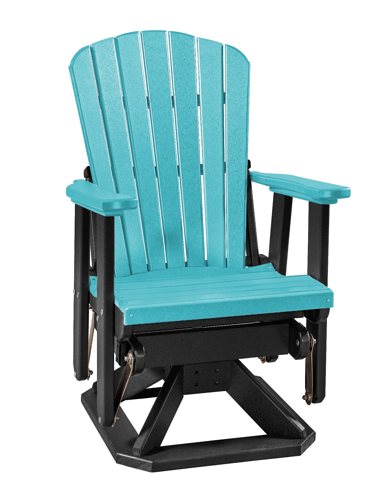 Premium Poly Adirondack Swivel Glider Chair with Slat Fan Back - Outdoor Patio Furniture in Black & Aruba Blue - Perfect for Poolside, Garden, and Deck Relaxation