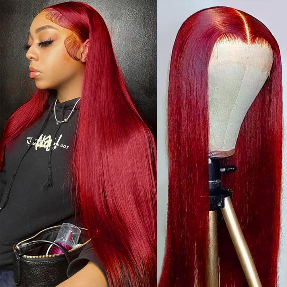 99J Burgundy Lace Front Wig Human Hair 13x4 Glueless HD Transparent Red Wig - 200% Density Pre Plucked with Baby Hair for Women (26 Inch) | Perfect for Cosplay, Parties, Weddings & Daily Wear