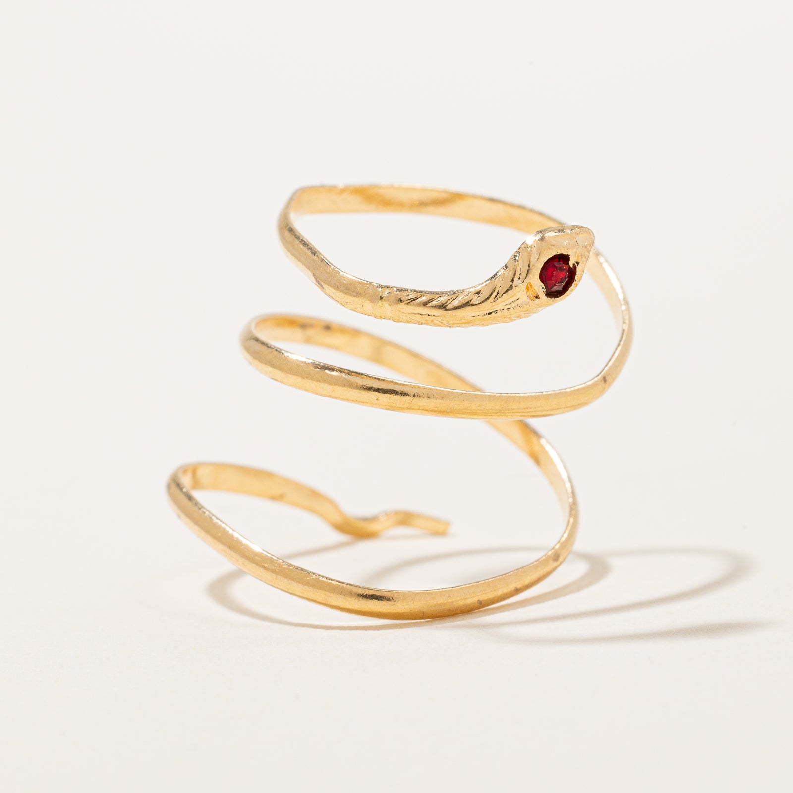 Red Glass Snake Wrap Ring - 0.02ct Diamond Accent - Size 4.5 - Elegant Stackable Jewelry for Women - Perfect for Parties, Dates & Everyday Wear