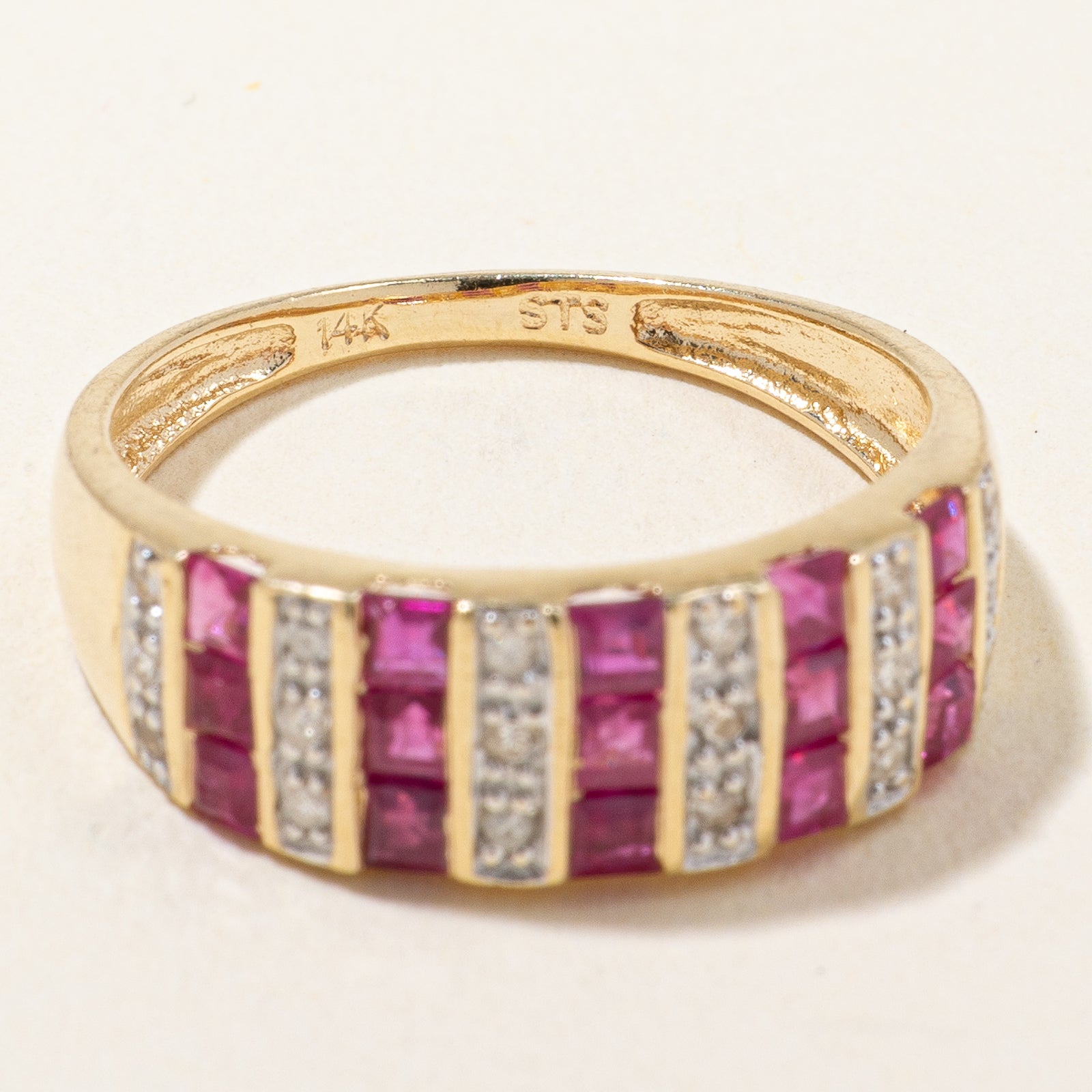 Channel Set Ruby and Diamond Ring - 0.75ctw Ruby with 0.15ctw Diamonds - Size 7 - Elegant Wedding Band, Anniversary Gift, or Valentine's Day Present for Her
