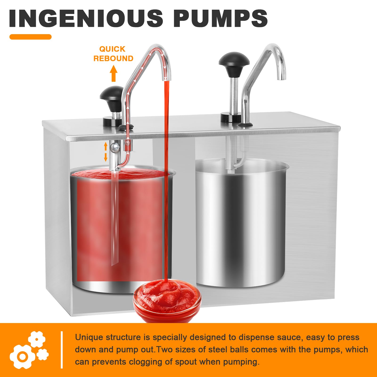 Commercial Stainless Steel Sauce Dispenser Pump - 7.4 Quart Condiment Pump Station for Ketchup, Dressing, Syrup, Jam & BBQ Sauce | Perfect for Restaurants, Cafes, Food Trucks & Catering Services