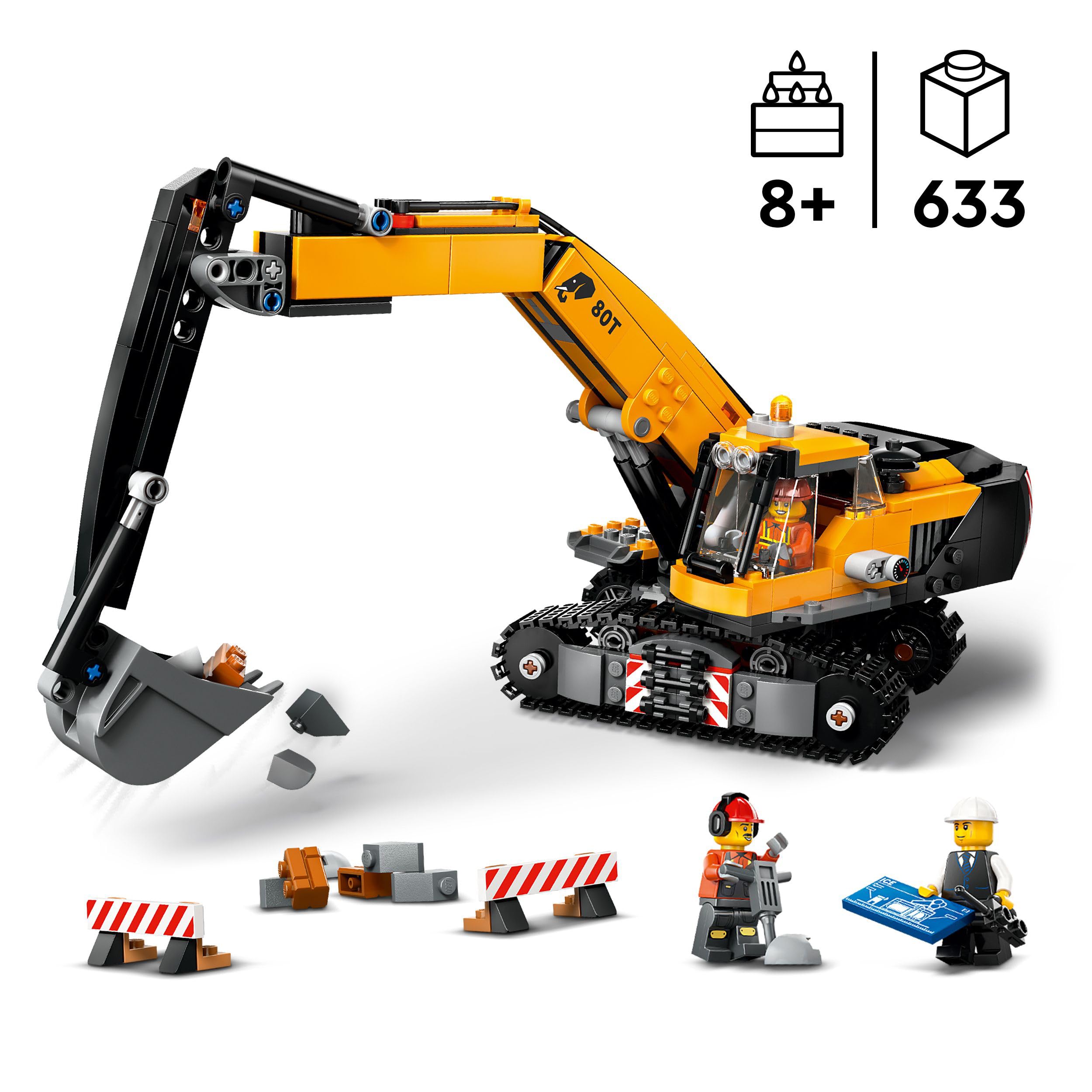 LEGO City Construction Crane & Excavator Set (60409 & 60420) - Mobile Crane & Tracked Digger Building Toy for Kids Ages 9+ - Creative Construction Playset for STEM Learning & Pretend Play