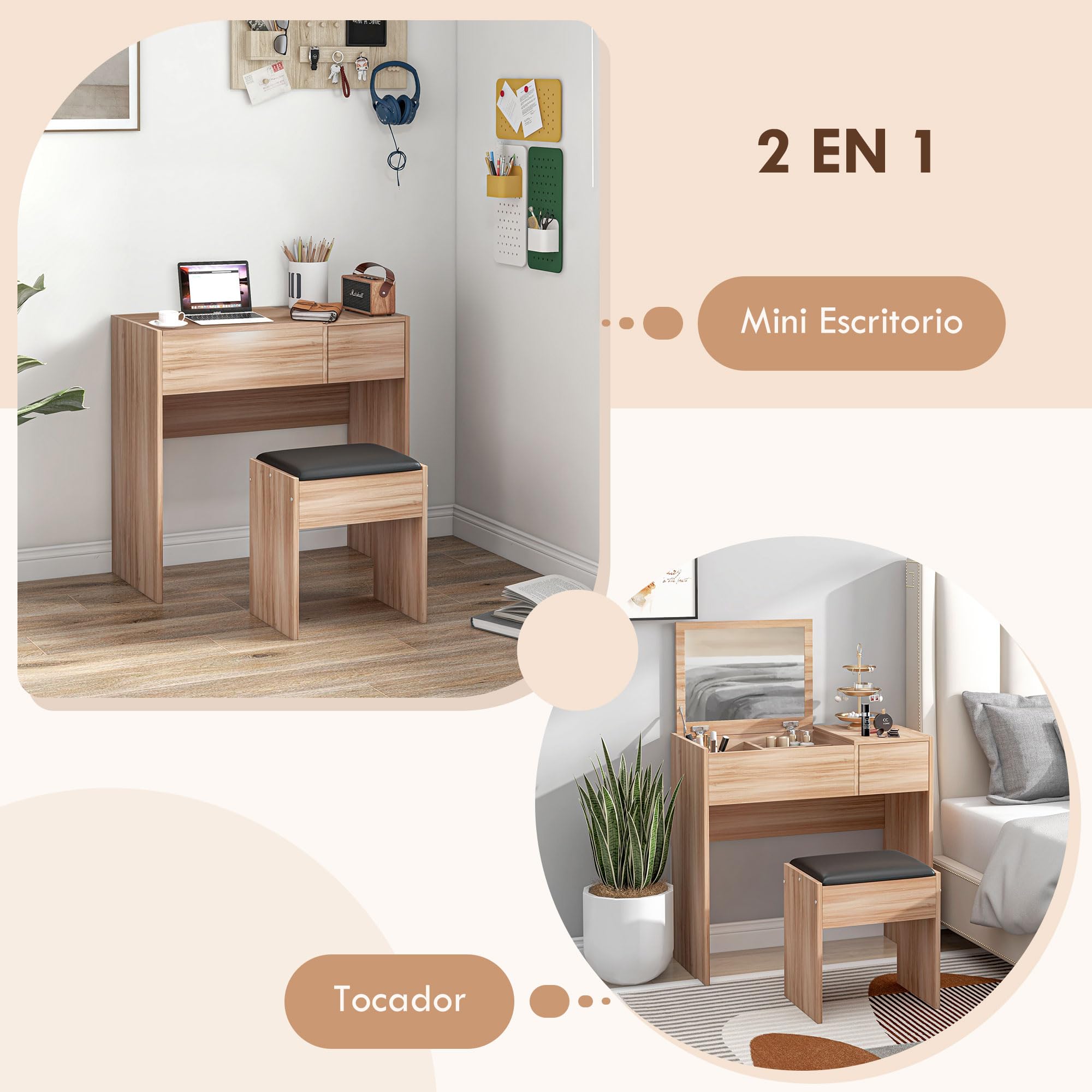 HOMCOM Makeup Vanity with Stool, Flip Mirror & Storage - 80x40x79cm for Home Beauty
