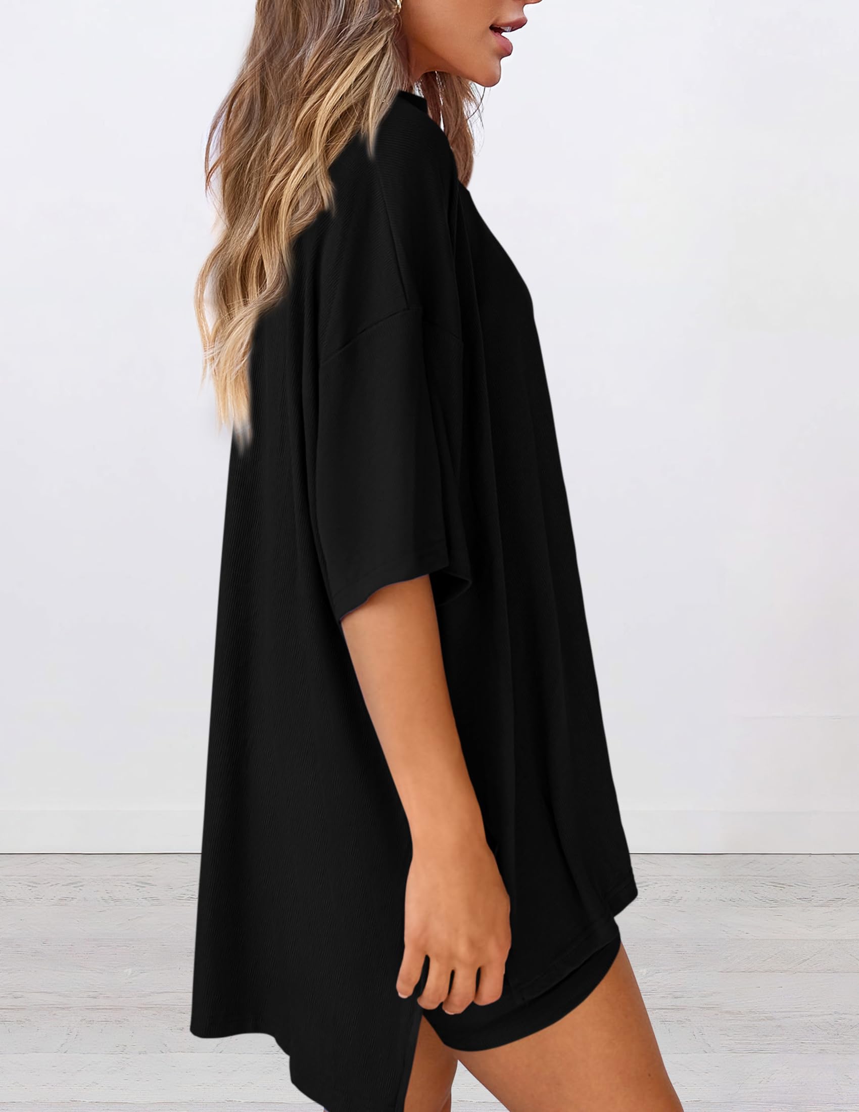 PRETTYGARDEN Women's 2-Piece Lounge Set - Oversized Shirt & Biker Shorts Comfy Matching Outfit for Summer 2025 | Casual Wear, Travel & Airport Outfit