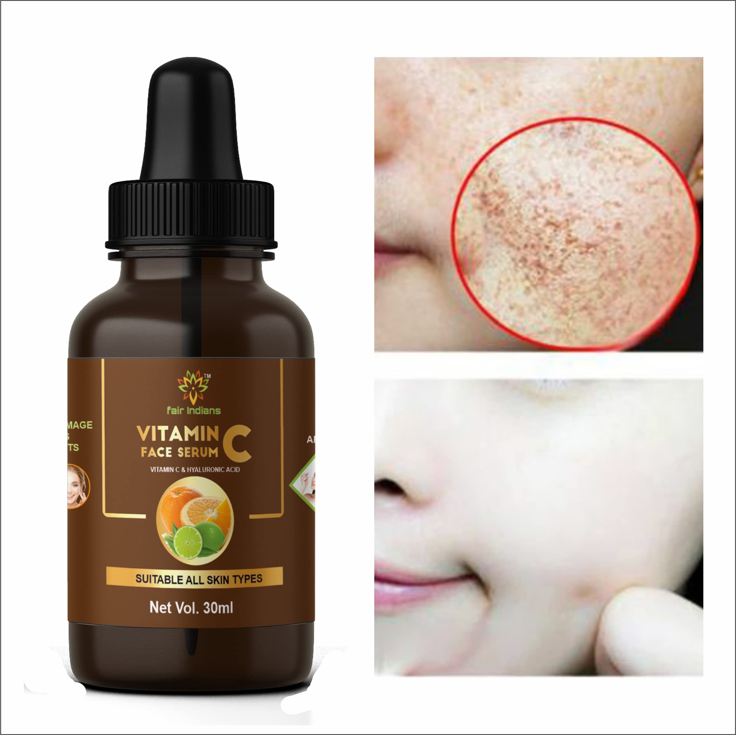Fair Indian Vitamin C Face Serum with Hyaluronic Acid - Brightening & Hydrating Skincare (60ml) for Glowing Skin | Day & Night Use for All Skin Types