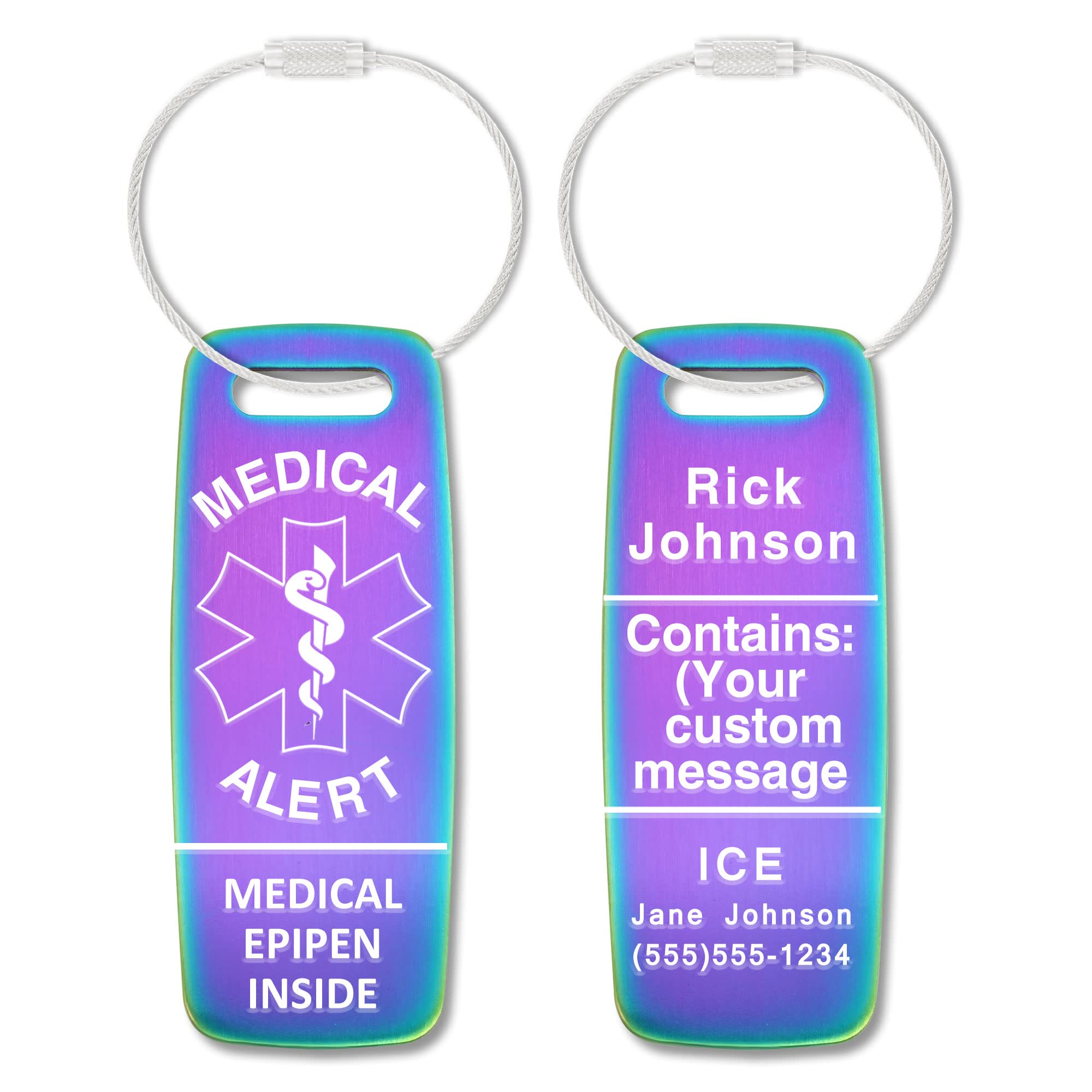 Divoti Personalized Medical ID Tags - Deep Laser Engraved Luggage Tags with Cable Loops, Rubber Loops & Plastic Straps (2 Pack) - Perfect for Hospital Staff, Travelers & Emergency Identification
