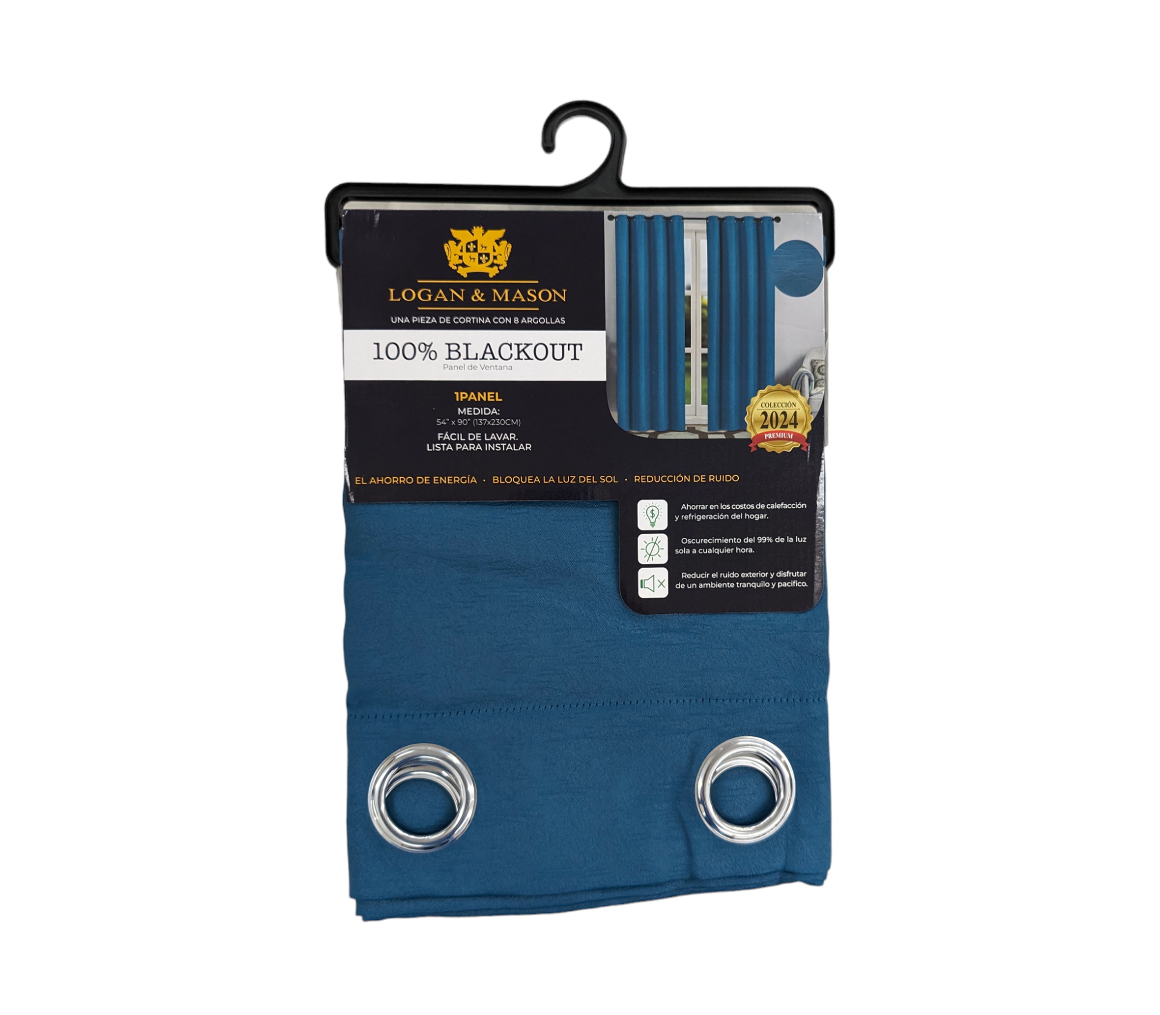 Logan & Mason 100% Blackout Window Curtain with Rings - Thermal Insulated Room Darkening Drapes for Bedroom, Living Room & Nursery