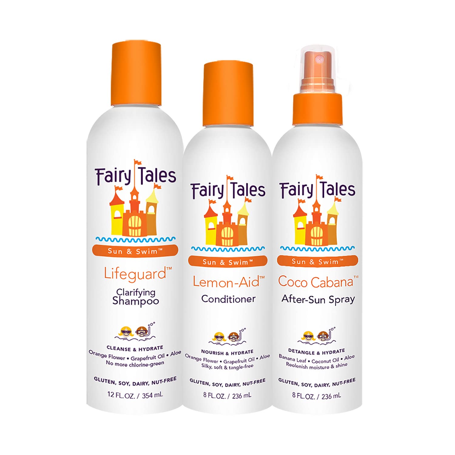 Fairy Tales Kids Swim Shampoo, Conditioner & Detangling Spray Set - 3 Piece Natural Hair Care Kit | Sulfate Free, Paraben Free, No Synthetic Dyes | Made in USA | Perfect for Pool, Beach & After Swim Hair Care