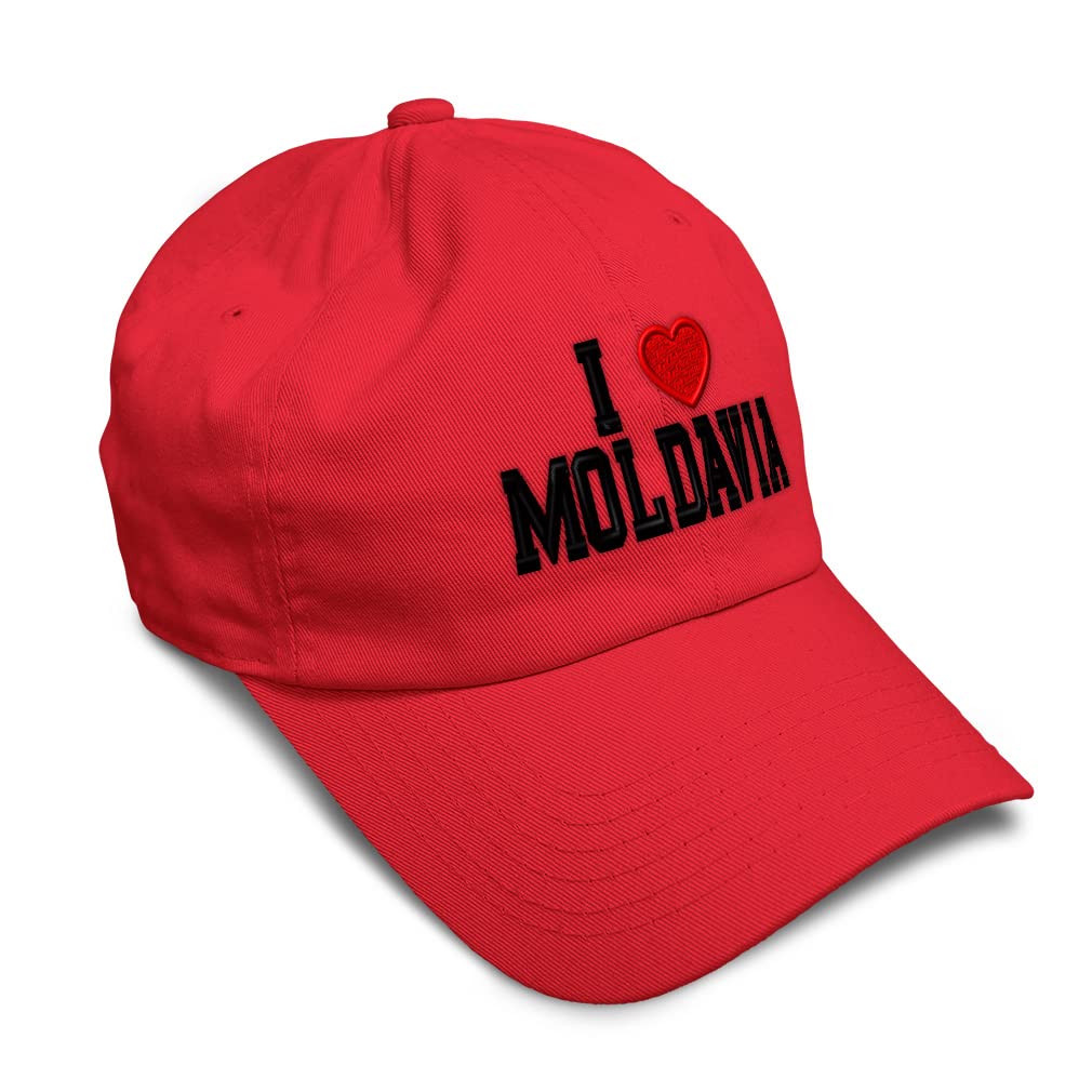 1 Piece Soft Baseball Cap - I Love Moldova Dad Hat for Men & Women with Adjustable Buckle Closure (Red) | Casual Wear, Outdoor Activities, Sports Fan Gift