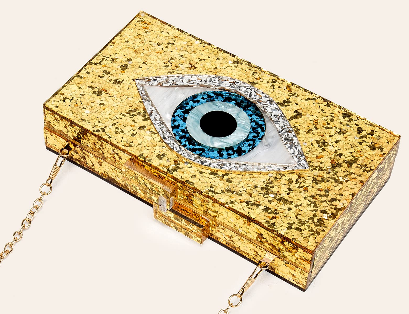 LETODE Women's Evil Eye Acrylic Clutch Purse - Sparkling Glitter Evening Bag with Chain, Shoulder & Crossbody Strap - Perfect for Parties, Weddings & Night Out