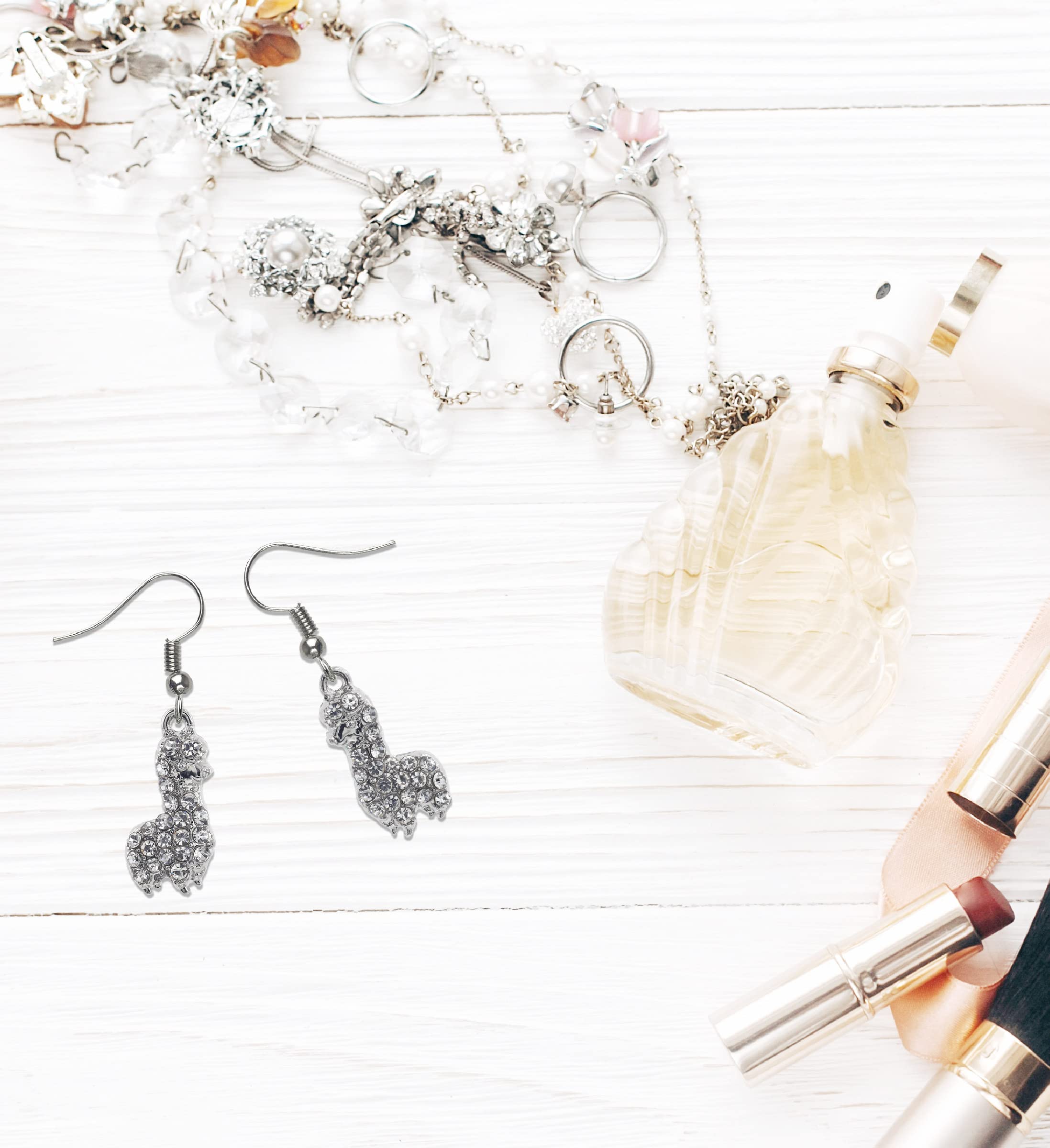 Sparkling Silver Llama Dangle Earrings - Elegant Zinc Alloy Charm Pendant Earrings for Women | Perfect Gift for Birthday, Party & Everyday Wear