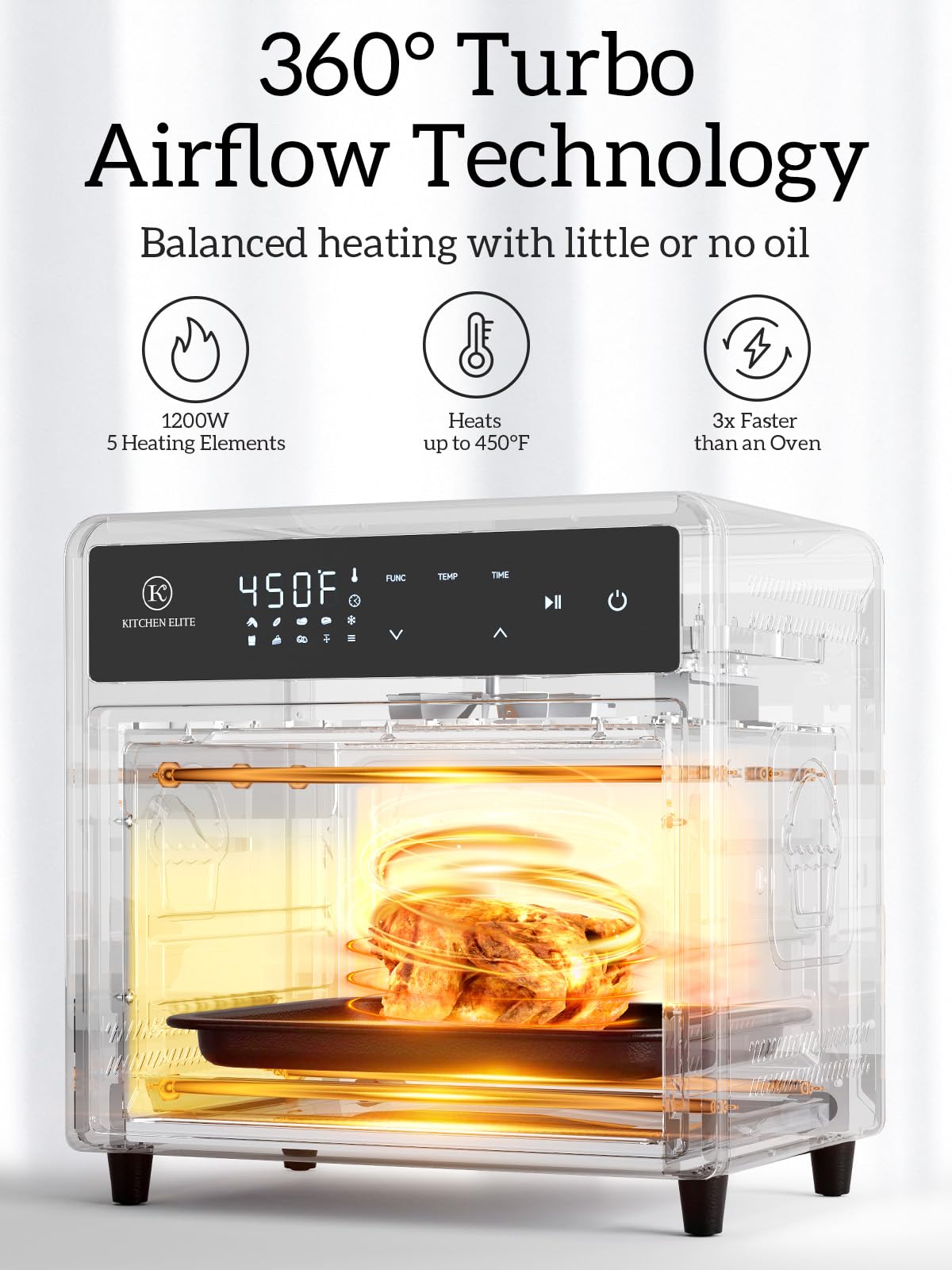 10-in-1 Air Fryer Toaster Oven Combo, 12.6QT Compact Countertop Convection Oven with 9 Presets & DIY Mode, Digital Touchscreen Controls, 4 Accessories Included - Stainless Steel Kitchen Elite for Baking, Roasting, Air Frying & Meal Prep