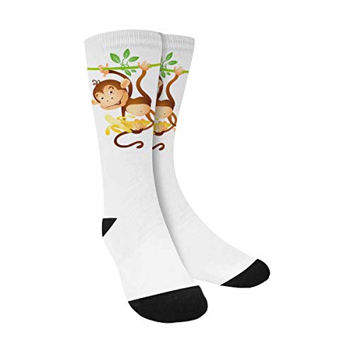 **InterestPrint Cartoon Monkey Cute Animal Crew Socks - Unisex Athletic Sublimated Socks for Men & Women - Perfect for Running, Gym & Casual Wear**