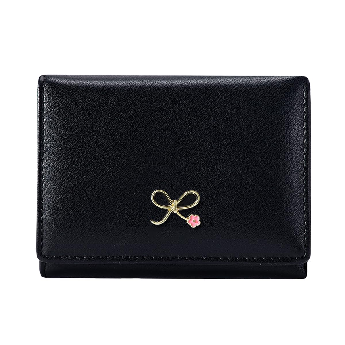 Sunwel Fashion Girls Cute Coquette Bow Wallet - Pink Floral Small Wallet with Cash Pocket, Card Holder & ID Window - Women's Purse for Everyday Use, Travel & Gift (BLACK)