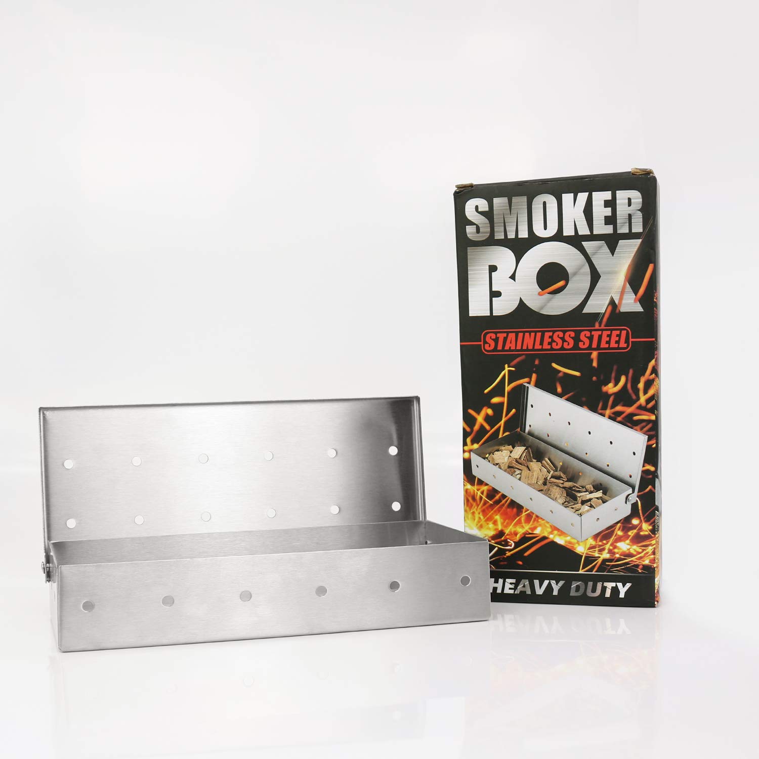 Premium Stainless Steel Smoker Box for Wood Chips – Heavy Duty BBQ Smoker Box for Gas & Charcoal Grills – Enhance Flavor with Smoky BBQ Taste – Perfect for Backyard Grilling, Camping & Outdoor Cooking