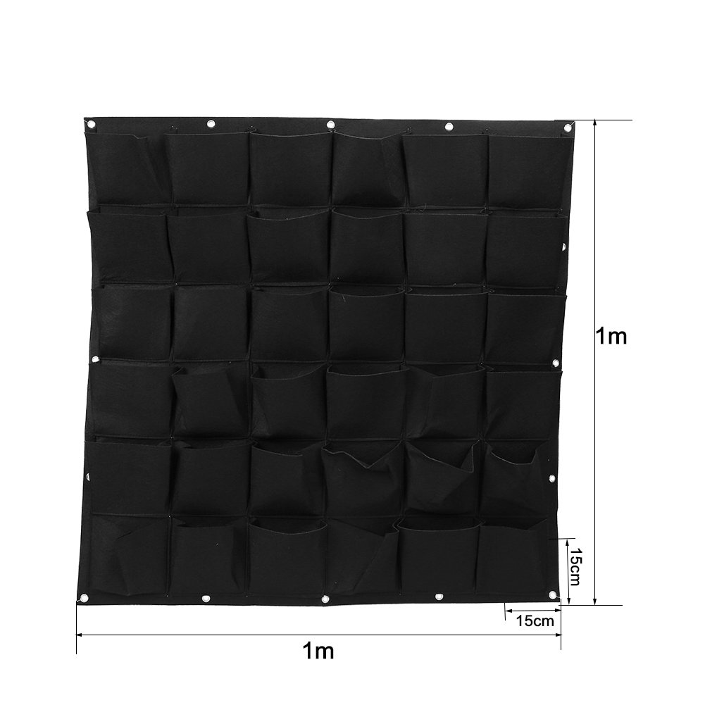 36-Pocket Vertical Wall Mounted Grow Bags - Hanging Planters for Flowers, Herbs & Vegetables - Outdoor Garden, Balcony & Patio Greening - Felt Planter Pouches for Small Space Gardening (Black)
